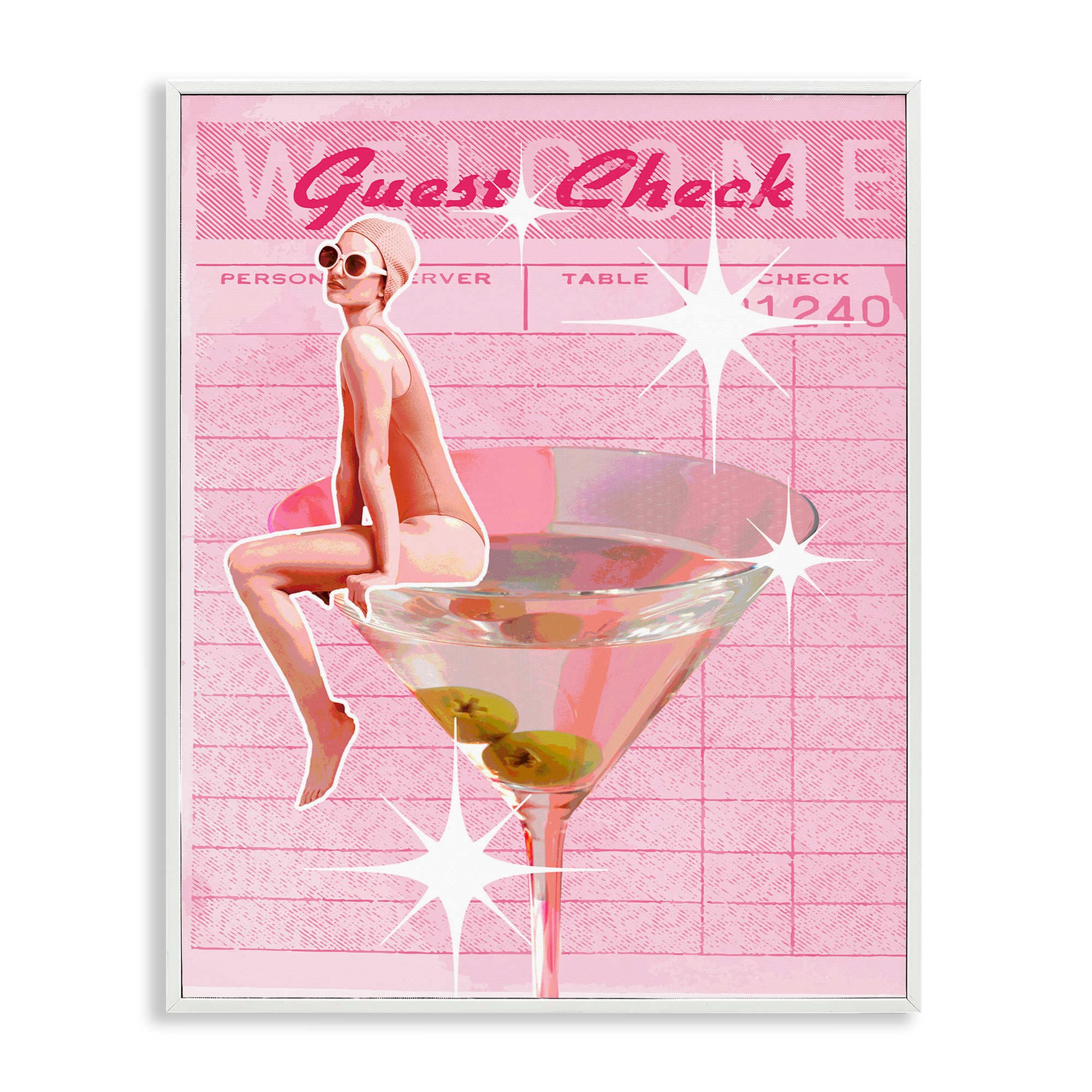 Stupell Industries BT-095-WFR-24X30 Retro Restaurant Check Cocktail White Framed Giclee Art By Lil' Rue 24 x 30