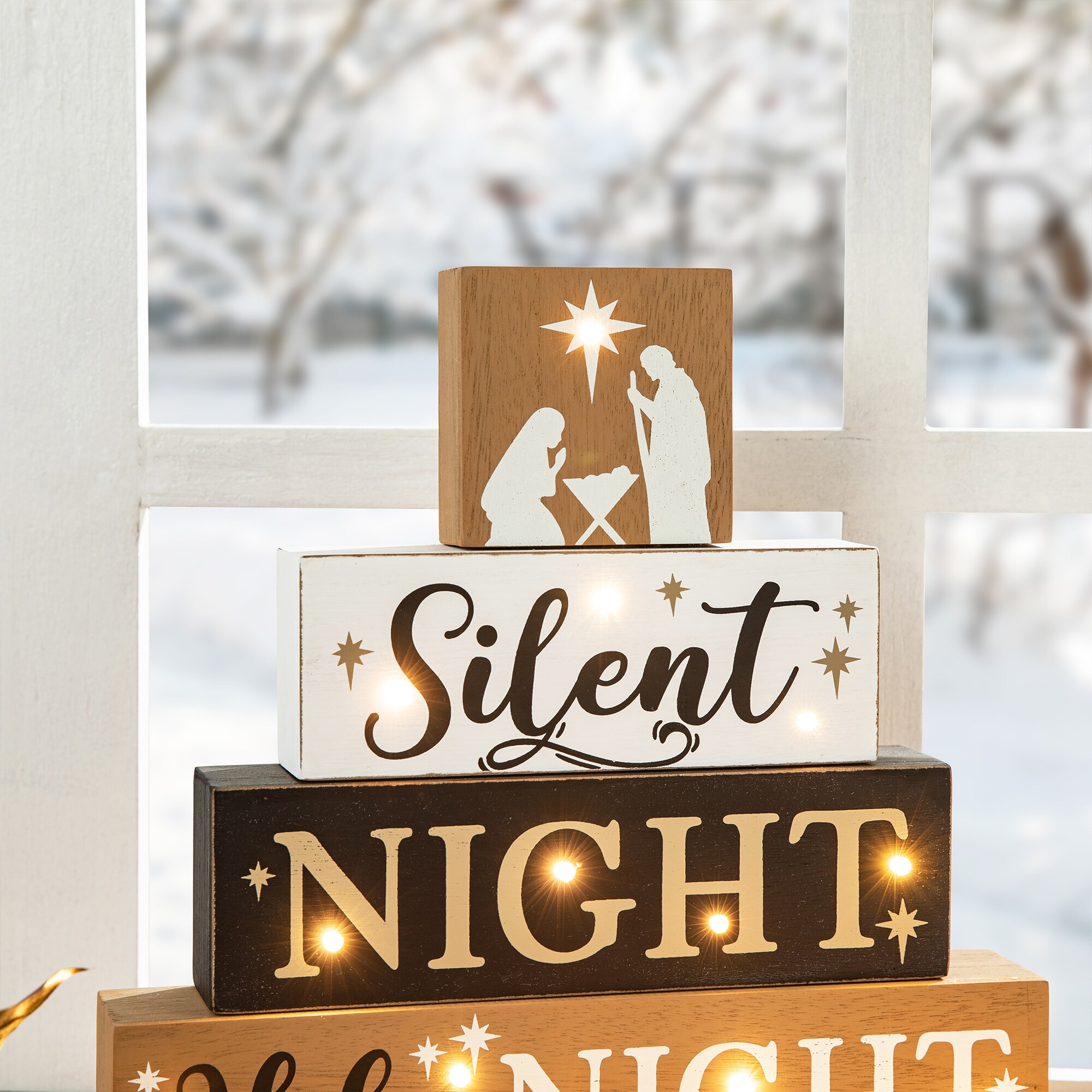 Glitzhome 12in H online LED Lighted Wooden Block Word Sign Table Decor Christmas Gift