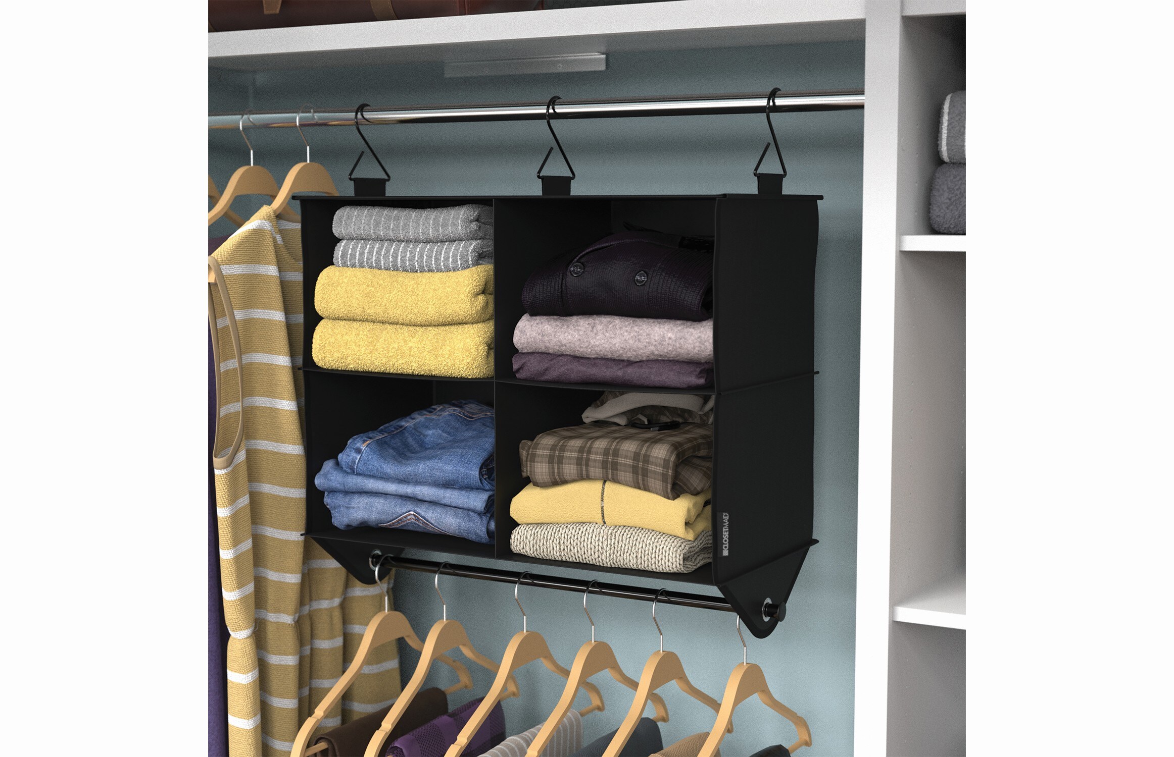 34.76 in. H Charcoal Black Fabric Hanging Closet Organizer with 3 Shelves