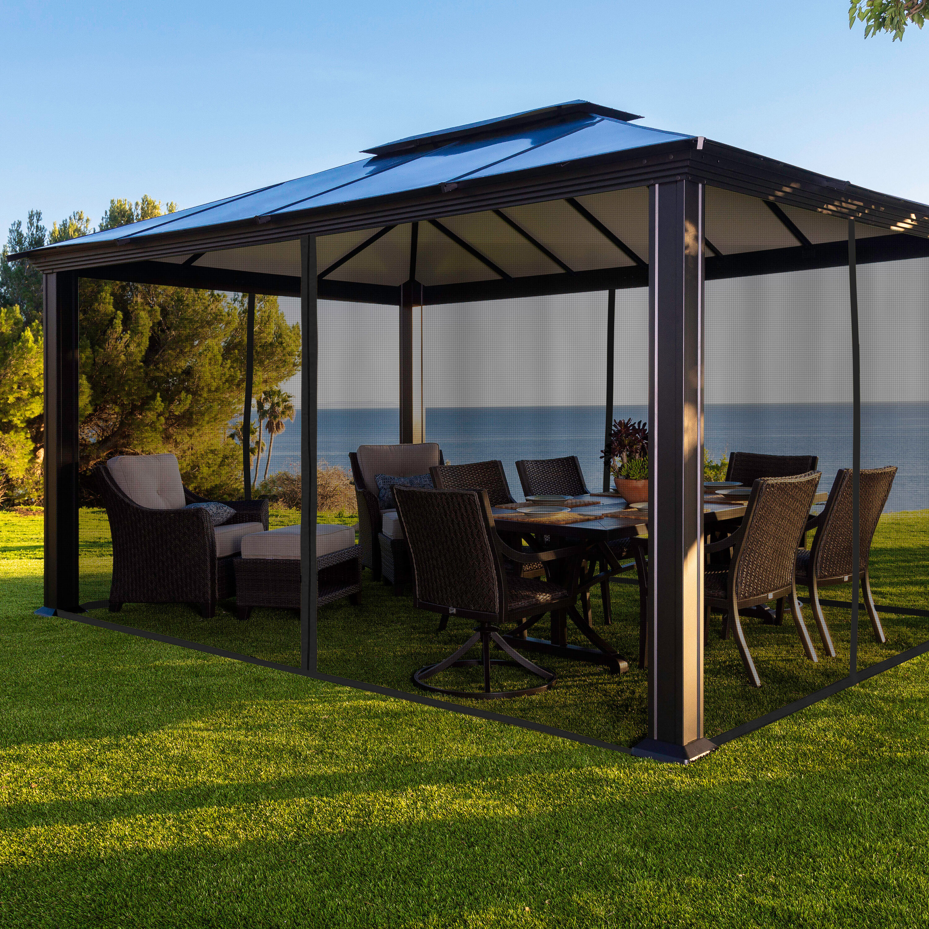 Paragon Outdoor GZH3-1220BKAN 12-ft x 20-ft Black Rectangle Gazebo with Hardtop Aluminum Roof (Screen Included)