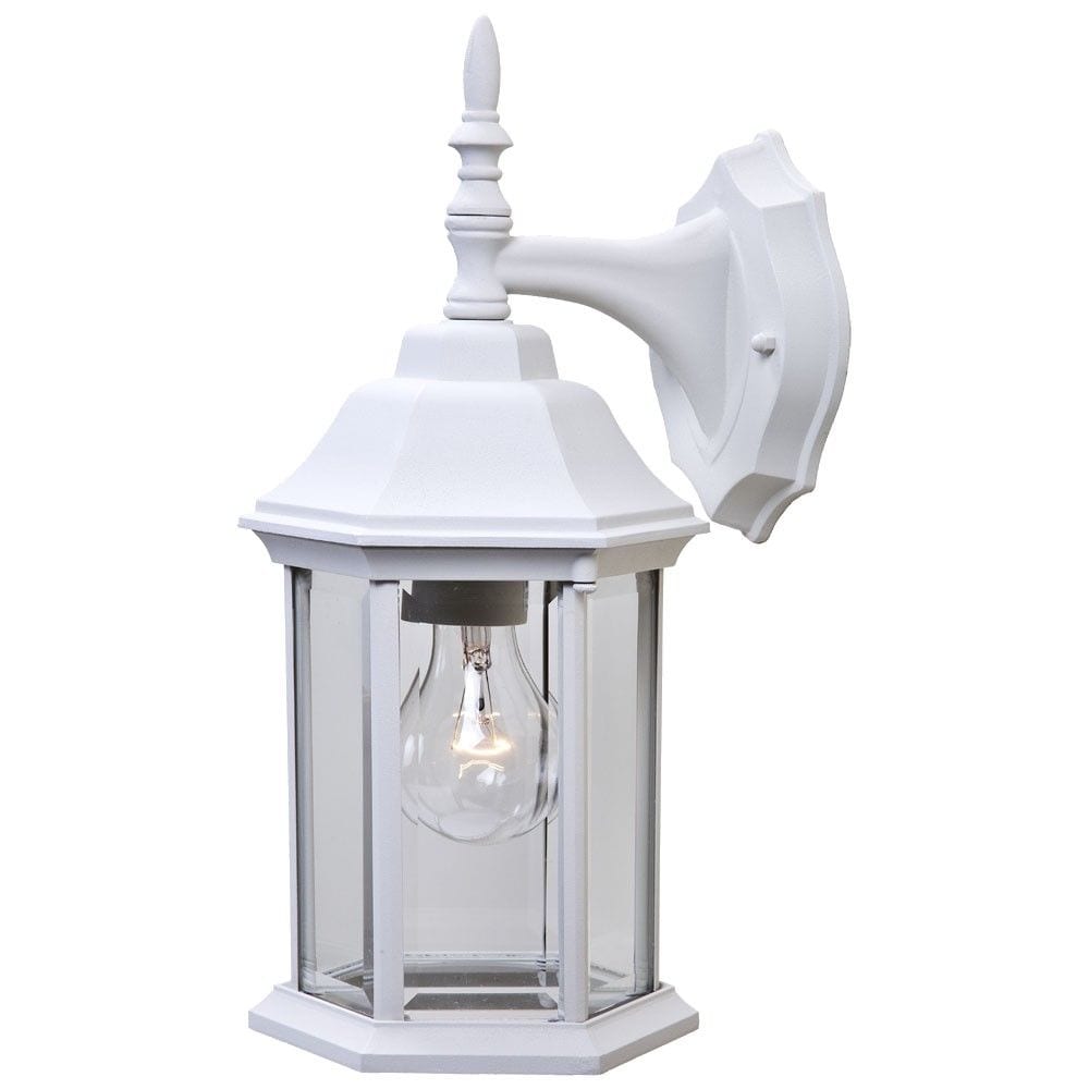 Slickblue 1-Piece 1-Light 13H White/Black Outdoor Wall Light Clear Beveled Glass Swing Arm Lantern Wall Mount Fixture for Patio Walkway