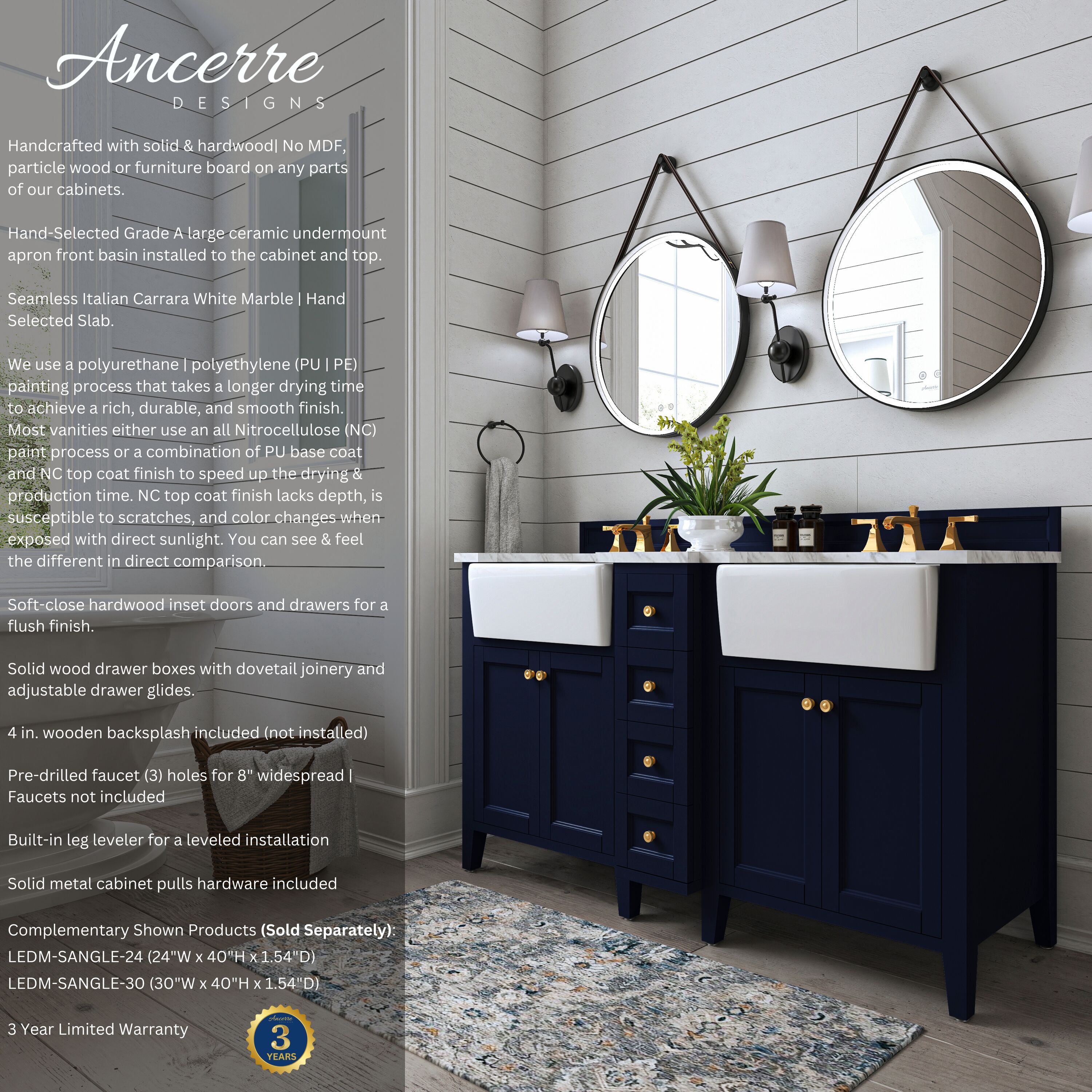 Ancerre Designs VTSADELINE60HBCWGD Bath-Vanity-Combo - View #2