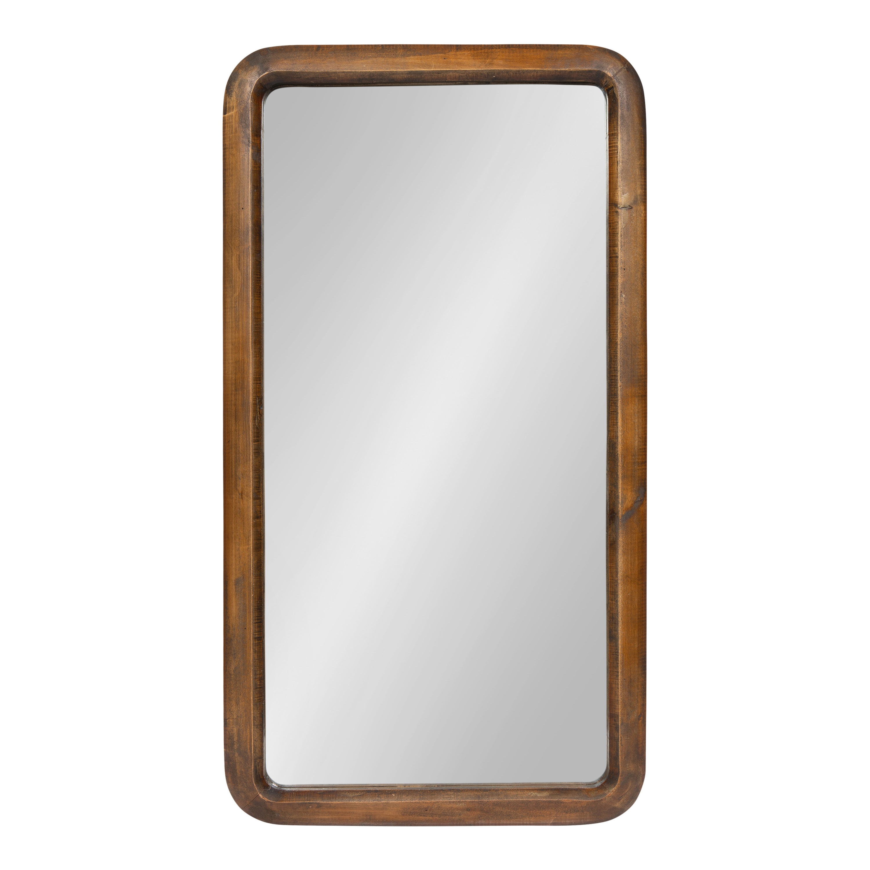 Pao 17" x 32" Rounded Rectangular Walnut Wood Vanity Mirror