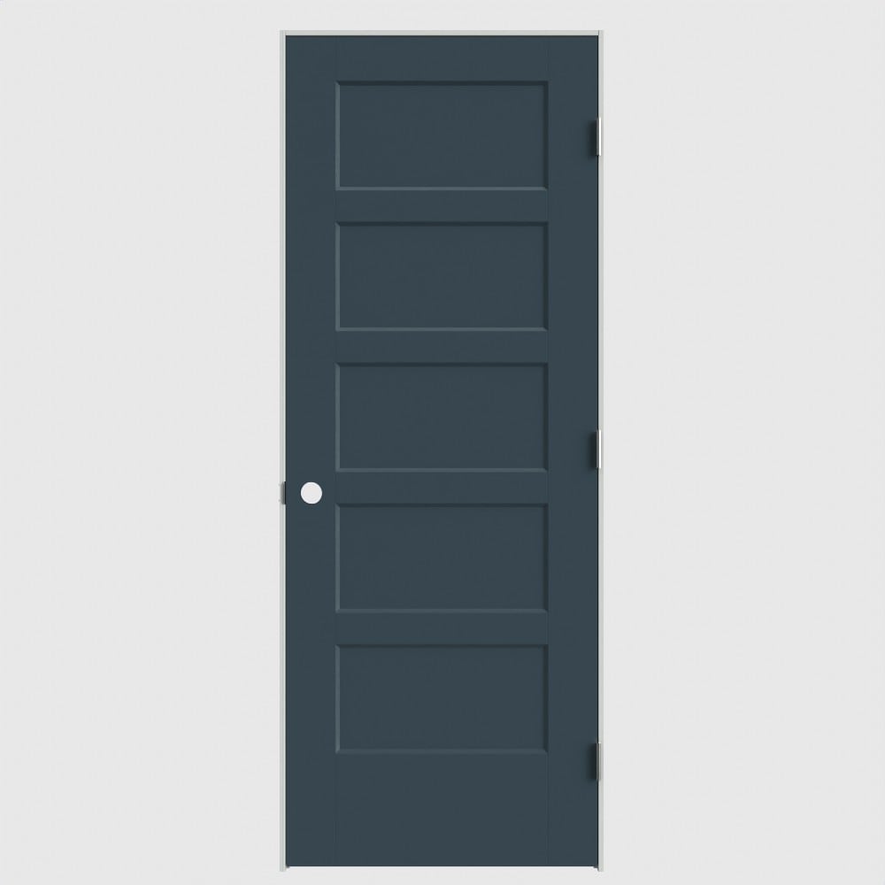 Masonite 640603 24-in x 80-in Slate Solid core 5-panel square Left hand Smooth Primed Molded composite Flat Jamb Single Prehung Interior Door