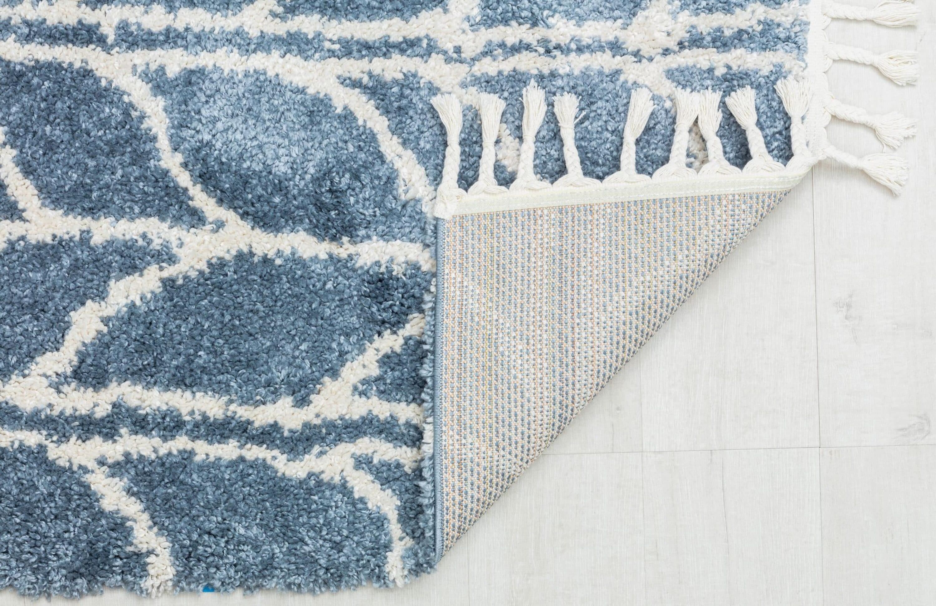 Sky Vine Blue Geometric Braided Area Rug with Tassels