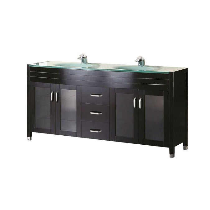 Espresso Double Sink Bathroom Vanity, Tempered Glass Countertop With Integrated Sink