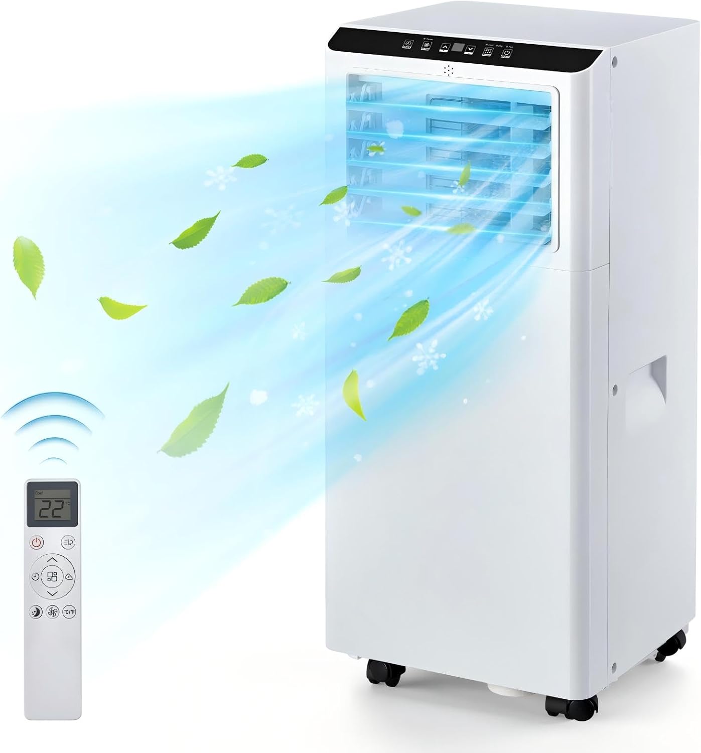 Qeetex ZYS-PHO-108W6IO3 8000 BTU 3-in-1 Portable Air Conditioner for Rooms Up to 350 Sq Ft with Dehumidifier Fan Remote Control Freestanding AC Unit for Bedroom Living Room Small Apartment RV Office