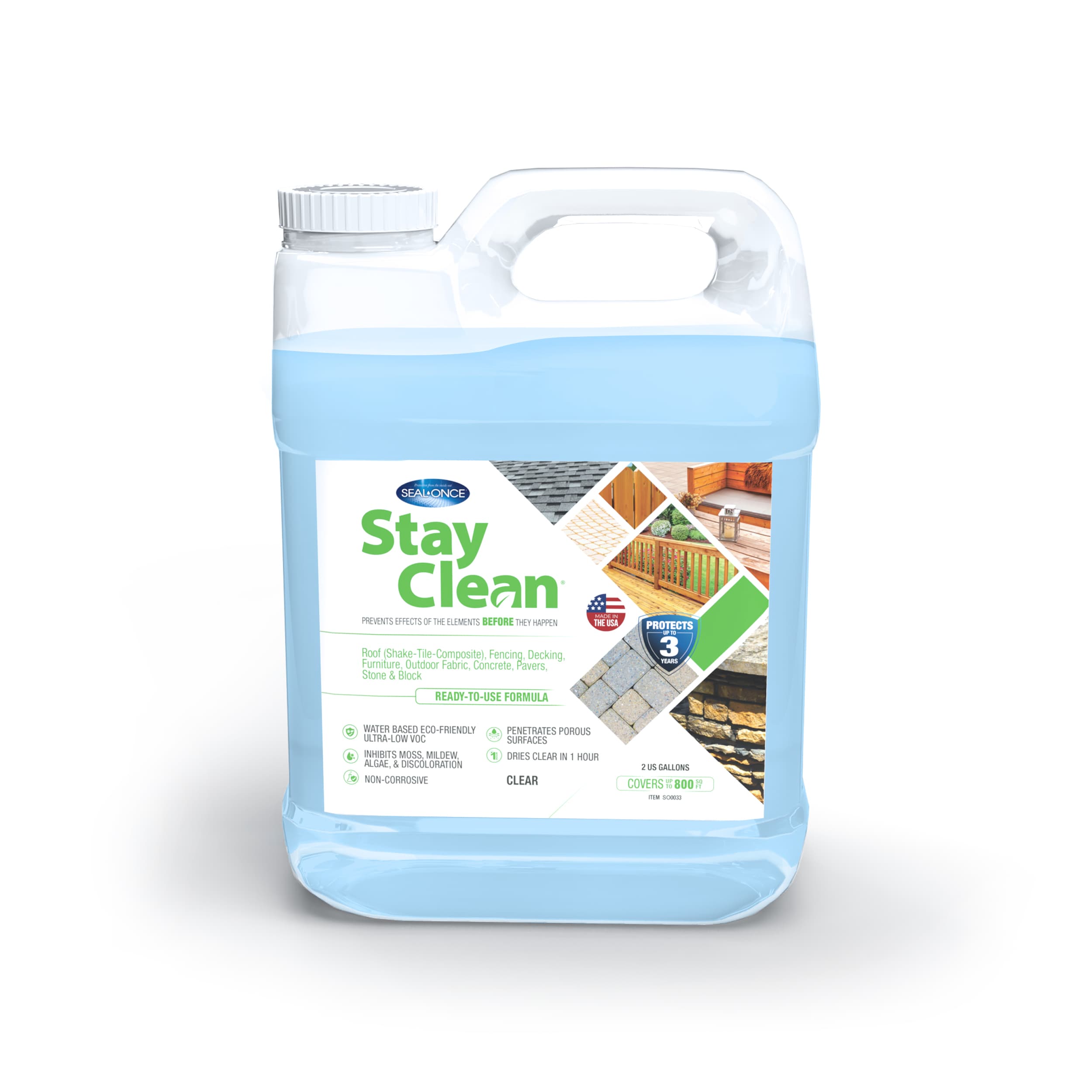SEAL ONCE SO0033 Stay Clean Clear Flat Transparent Water-based Mildew Resistant Mold Resistant Exterior Sealer ( 2-gallon )