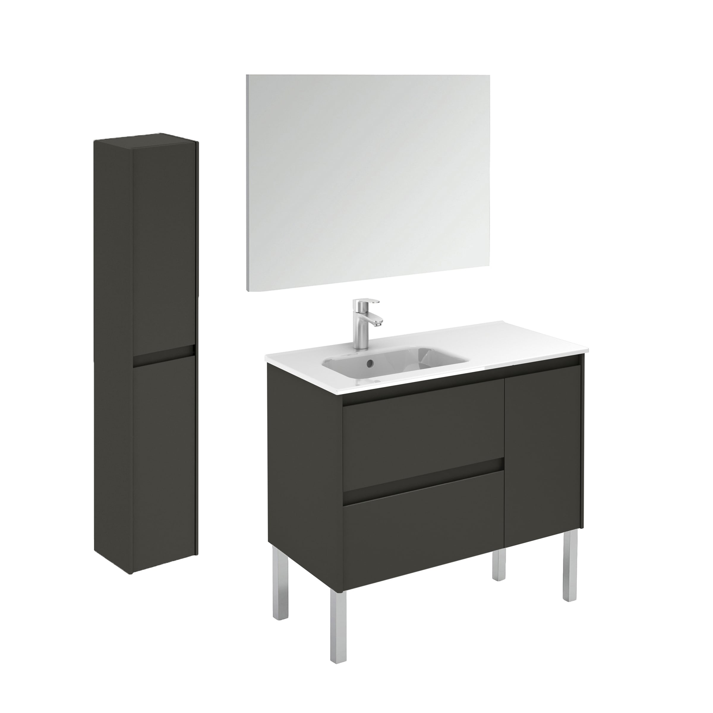 WS Bath Collections AMBRA 90F PACK 2 AN Ambra Vanities 36-in Glossy Anthracite Single Sink Bathroom Vanity with Glossy White Solid Surface Top (Mirror Included)
