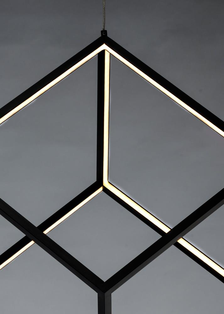Contemporary Black Aluminum LED Pendant Light, 21" Cube Design