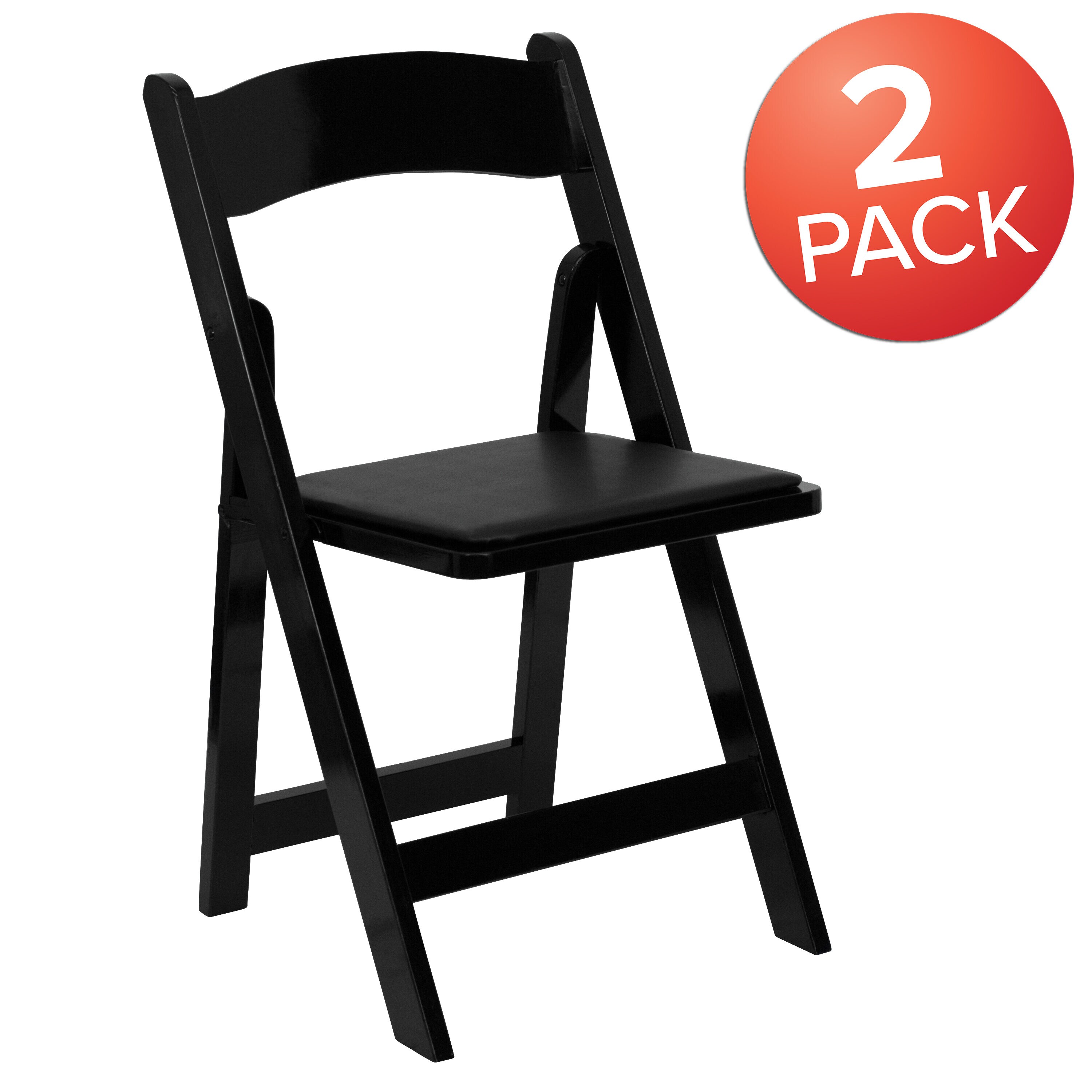 Black Wood Folding Chair with Vinyl Padded Seat, Set of 2
