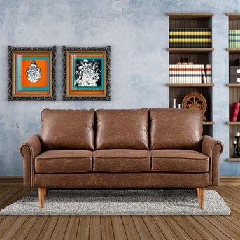 XIZZI Theseus Vintage Dark Brown Faux Leather Sofa in the Couches, & Loveseats department at Lowes.com