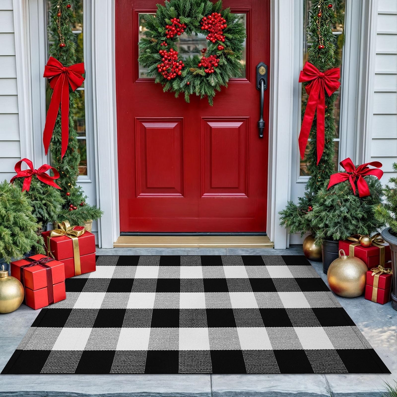 LAIFUCAM  Buffalo Plaid Area Rug 28 x 43 Inch Black and White Checkered Washable Cotton Blend Indoor Outdoor Mat for Entryway Porch Kitchen Patio