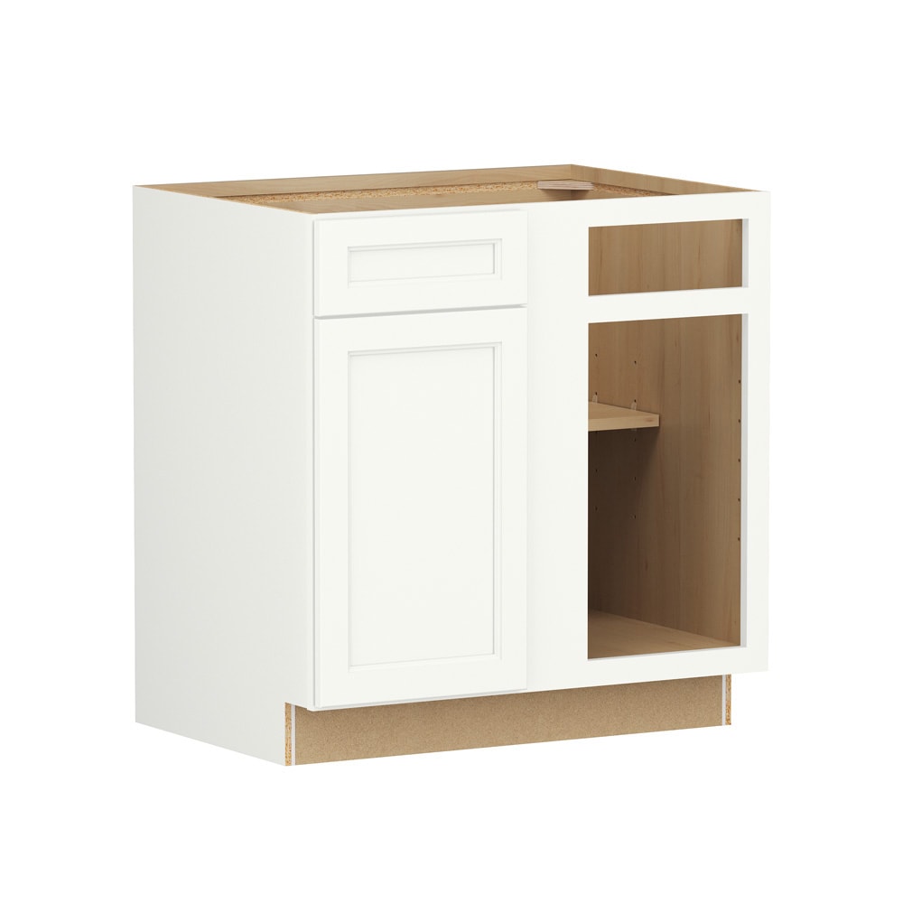 Shenandoah Glasson 39-in W x 34.5-in H x 24-in D Linen Blind Corner Base Fully Assembled Cabinet Recessed Panel Square