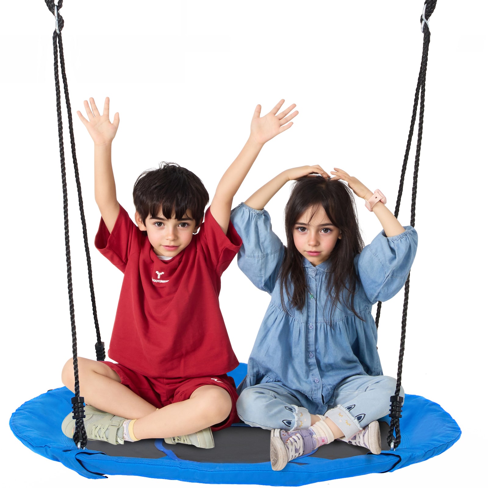 VEVOR SCLSFDQQLSFD04492V0 Tree Swing 40 Inch Saucer Swing 750lbs Weight Capacity 900D Oxford Fabric Swing Seat with 2 Tree Hanging Straps and Adjustable Multi-Strand Ropes Round Swing for Kids Outdoor Blue