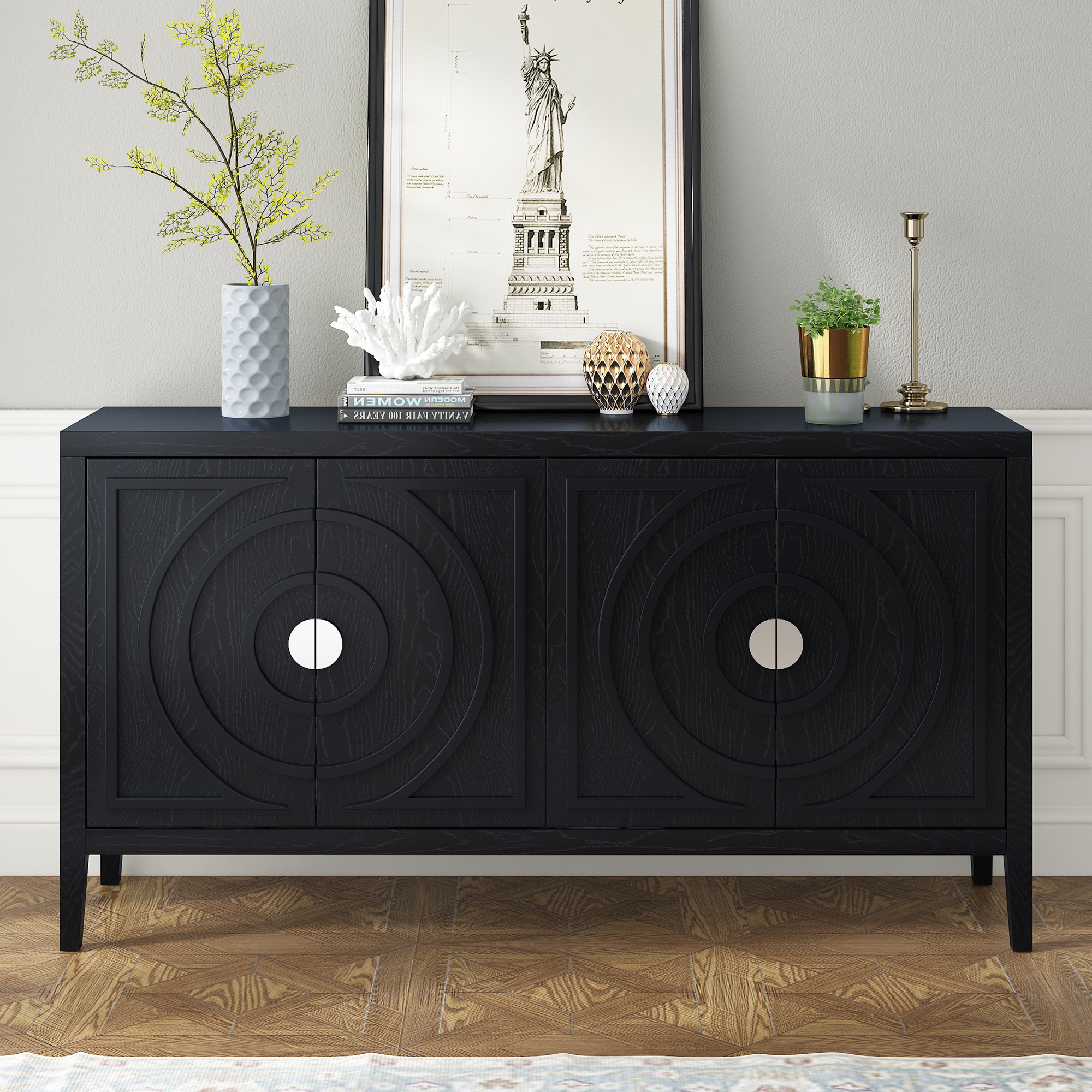 JIMSMAISON JMTRSB17B Contemporary/Modern Black Rubberwood Sideboard