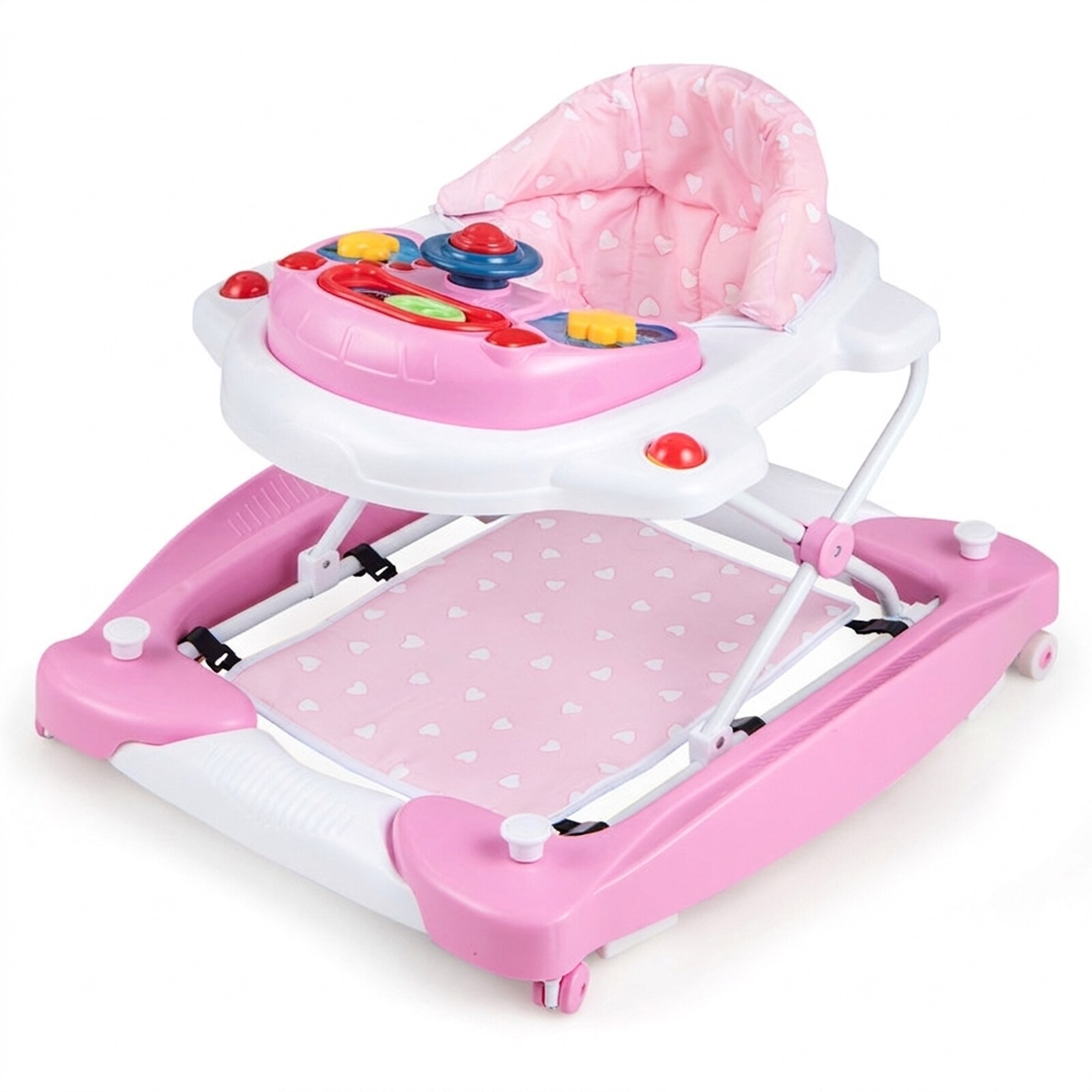 SUGIFT 6-in 1 Foldable Baby Walker with Adjustable Height-Pink