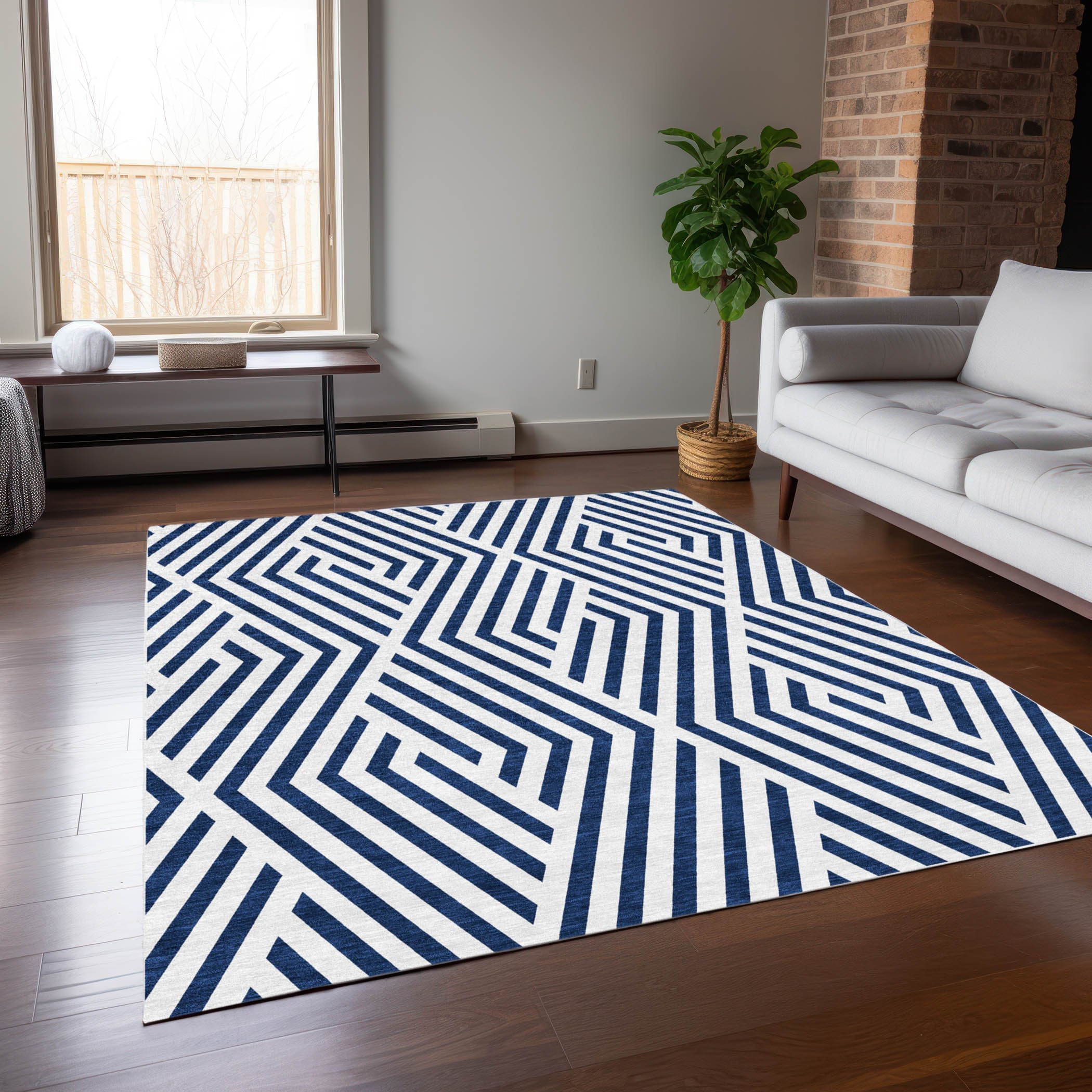 Addison Rugs ACN550NA5X8 Chantille ACN550NA 5 x 7 (ft) Polyester Navy Rectangular Indoor/Outdoor Floral/Botanical Mid-Century Modern Machine washable Area rug