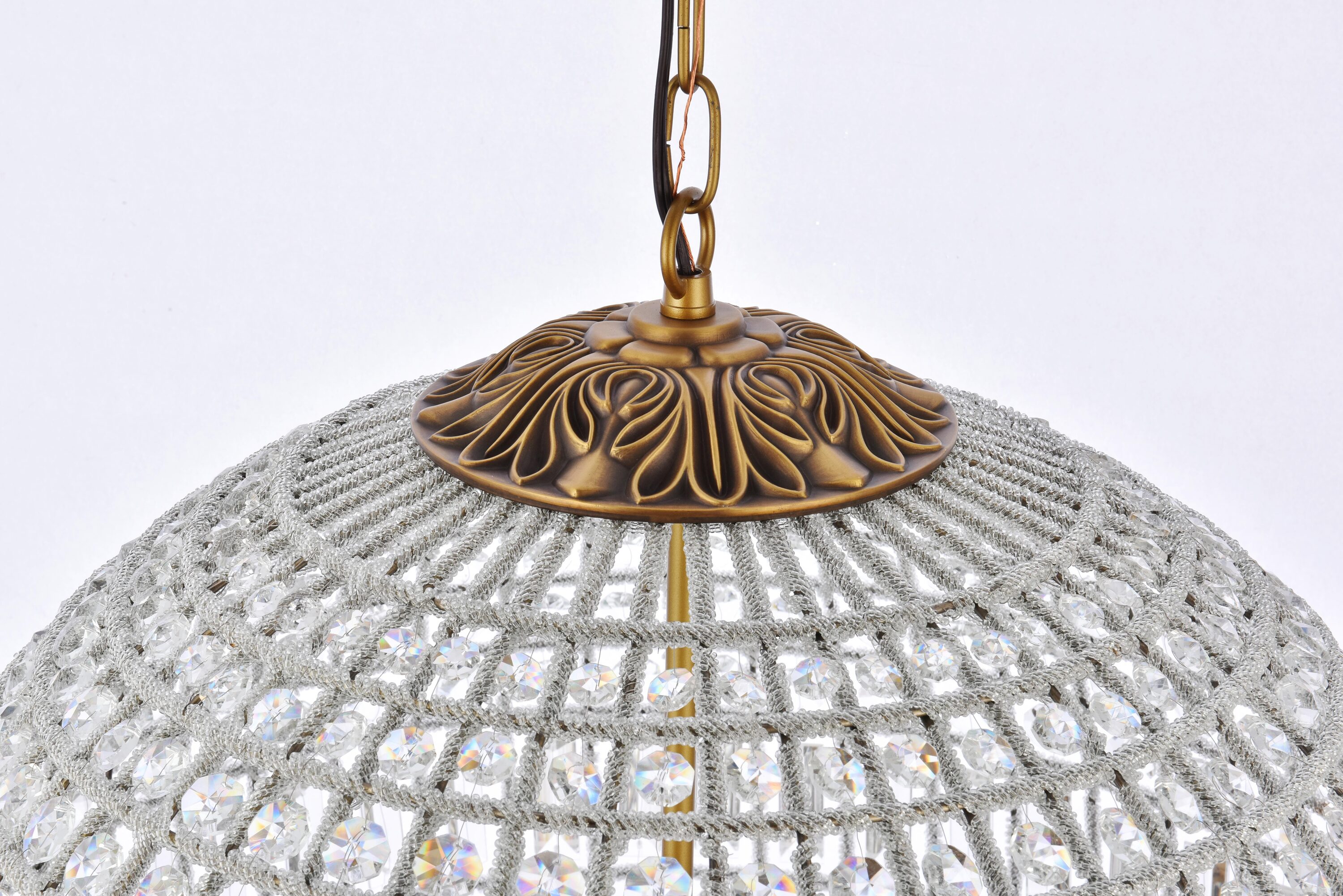French Gold Crystal Globe Chandelier with Adjustable Chain