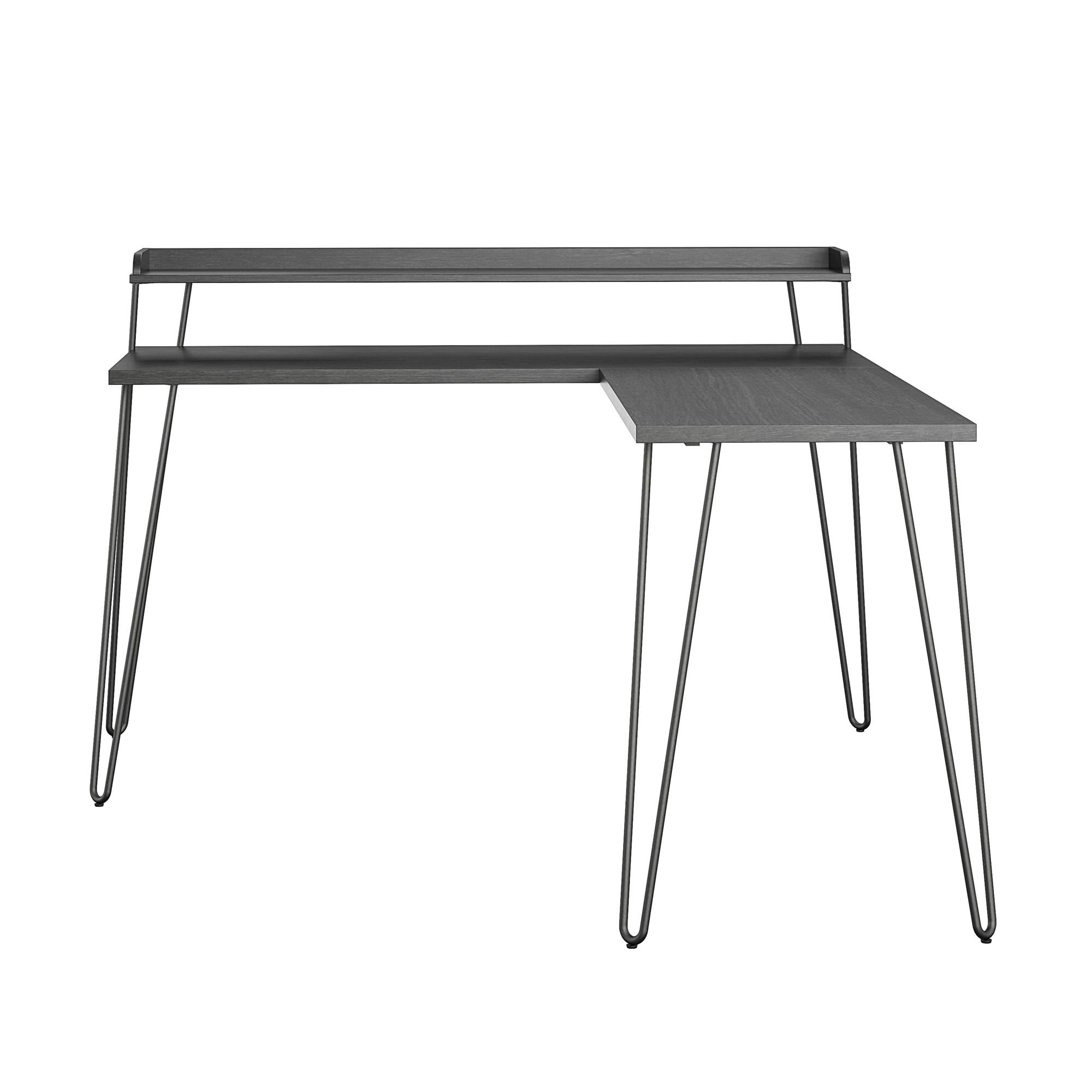 Haven 55'' Black Oak Corner Computer Desk with Metal Frame