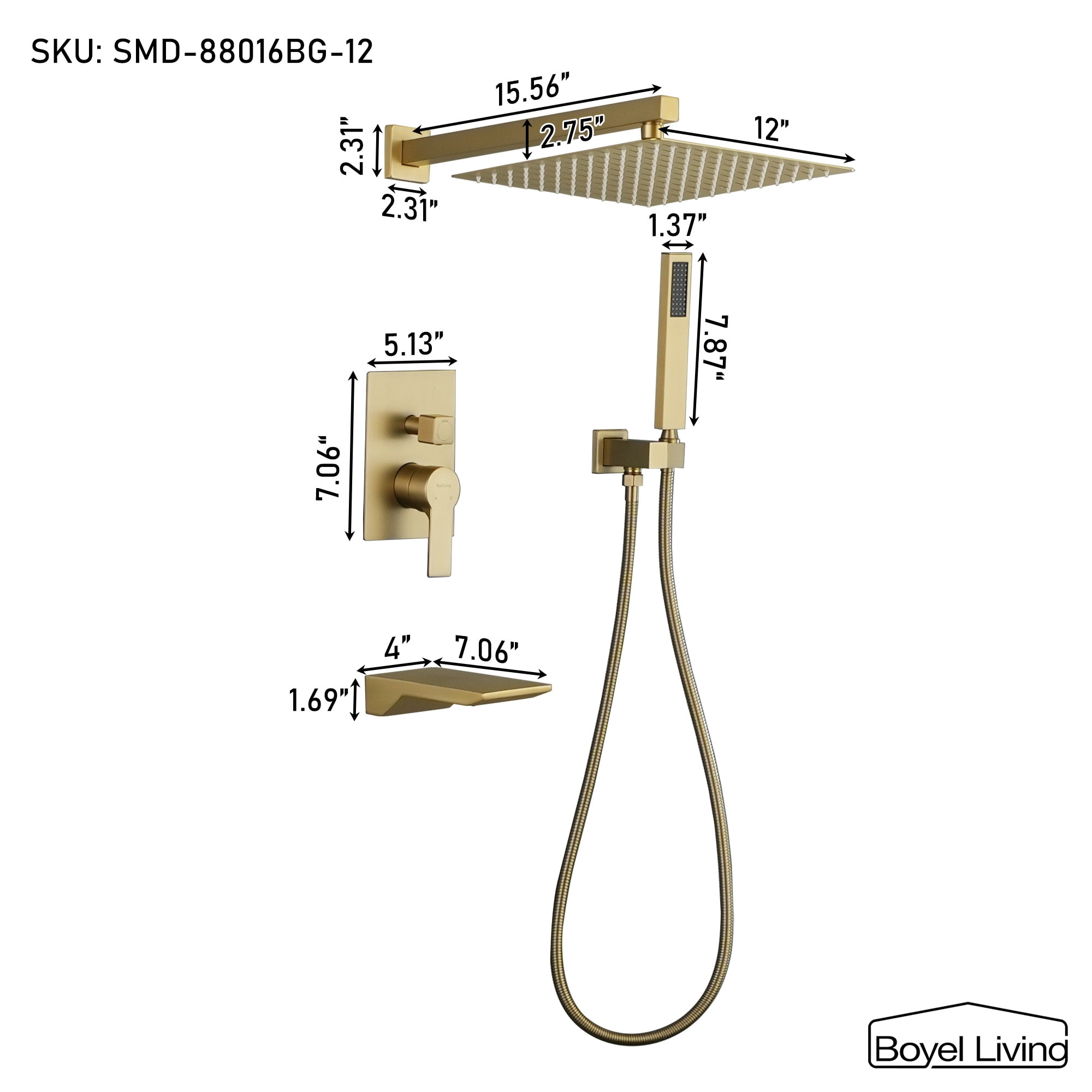 Clihome CSMD-BS880-16BG12 Showerhead-Bar-Panels - View #2