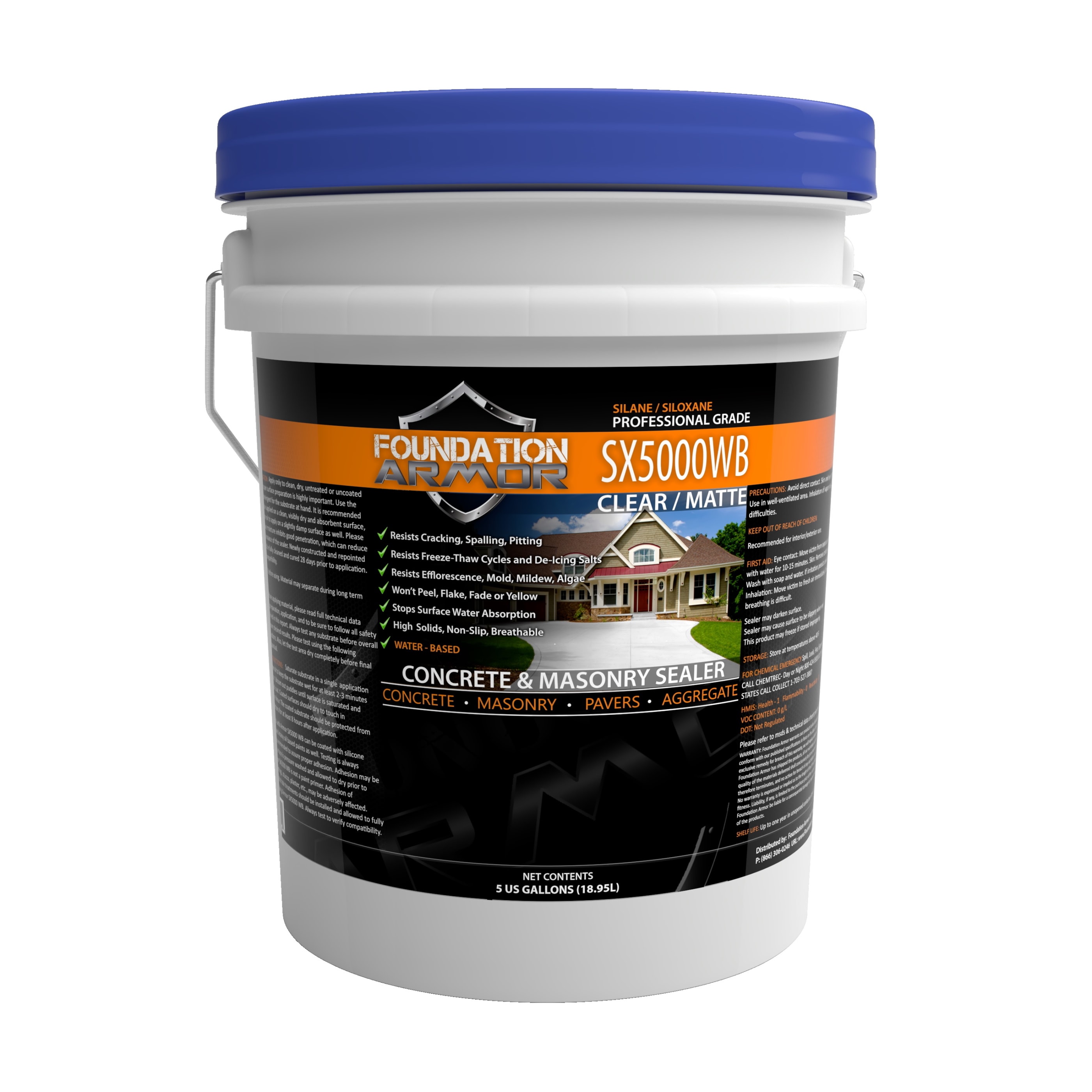 Photo 1 of Foundation Armor SX5000 WB Silane Siloxane Clear Matte Water-based Matte Ready-to-use Concrete Sealer (5-Gallon)