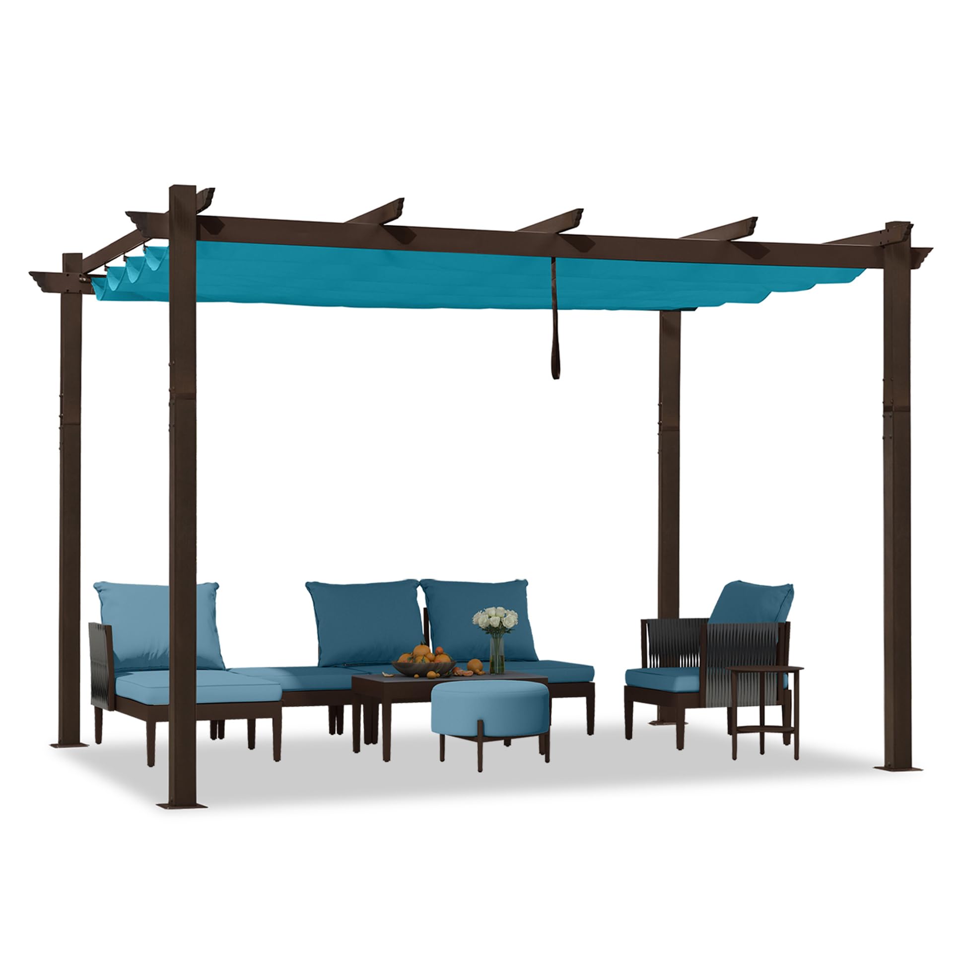 PURPLE LEAF LSA2-GTP-1012-BL Pergola 10-ft W x 12-ft L x 8-ft H Turquoise Blue Metal Freestanding Pergola with Canopy