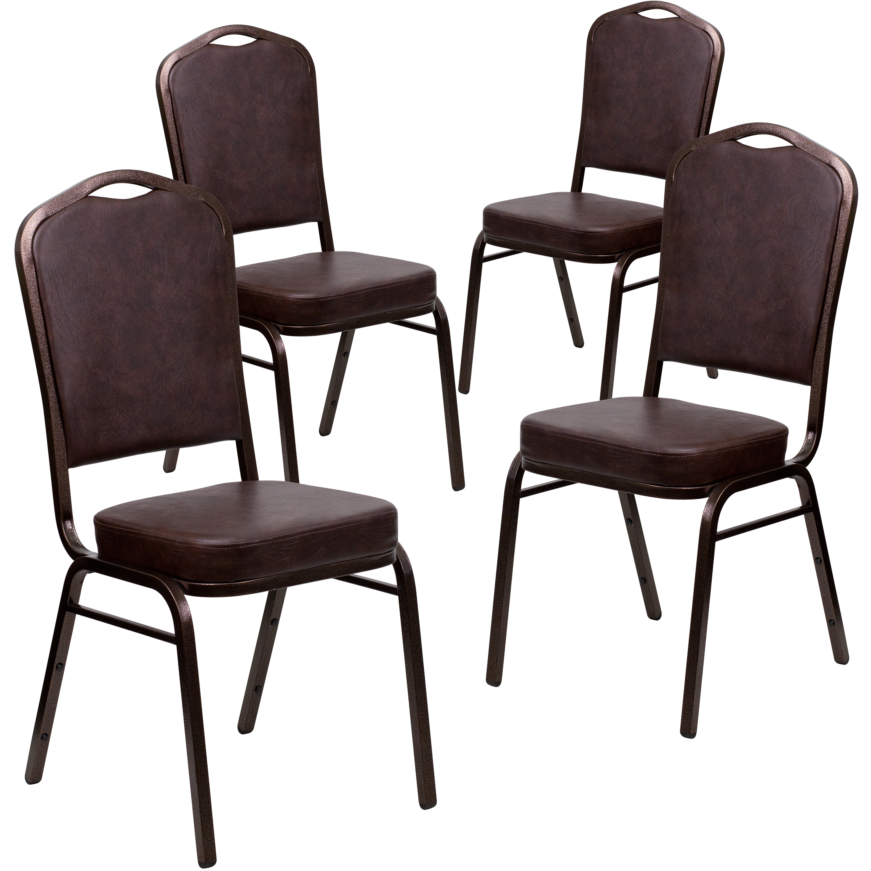 Flash Furniture 847254066471 4 Pack HERCULES Series Crown Back Stacking Banquet Chair in Brown Vinyl - Copper Vein Frame
