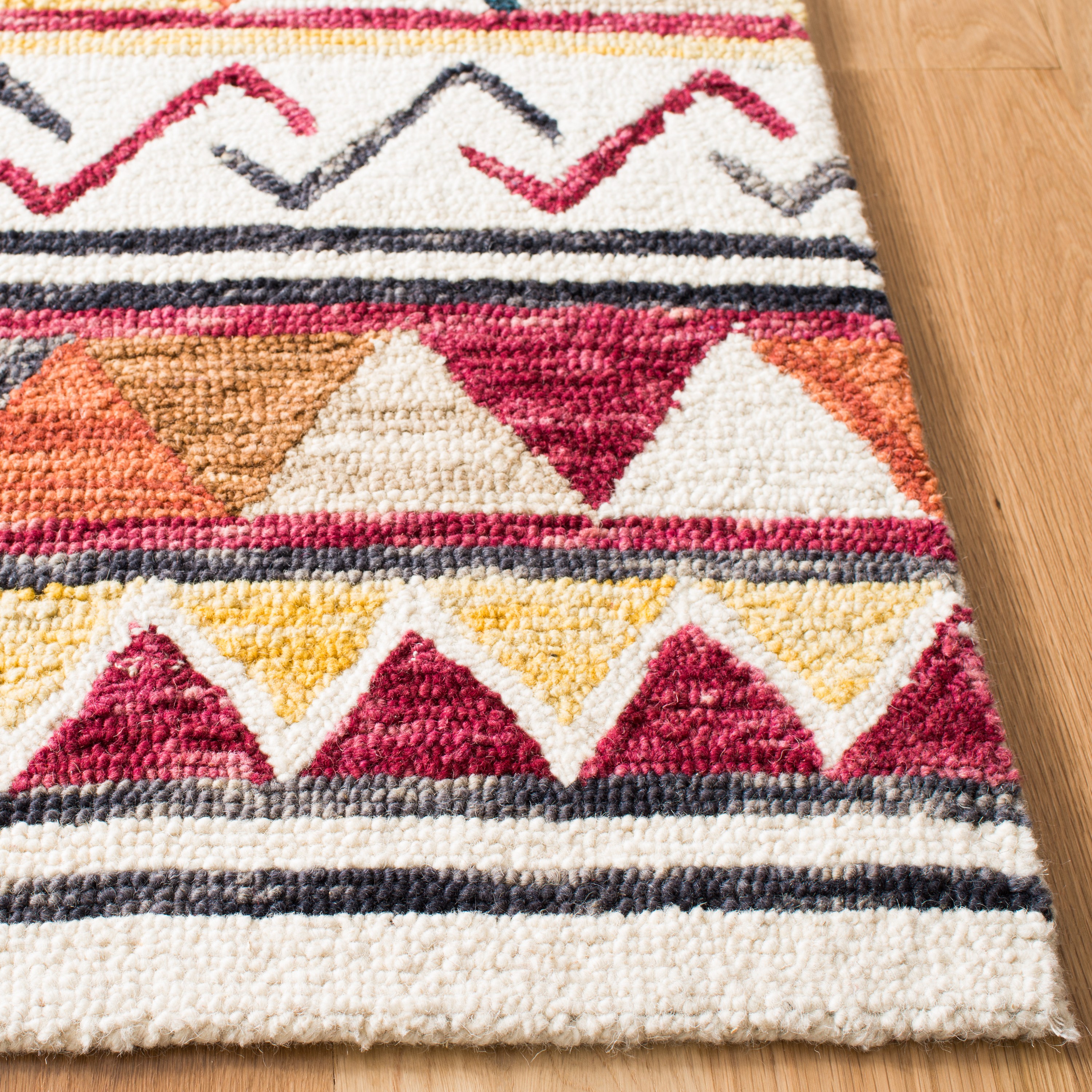Ivory Geometric Handmade Tufted Wool 8' x 10' Area Rug