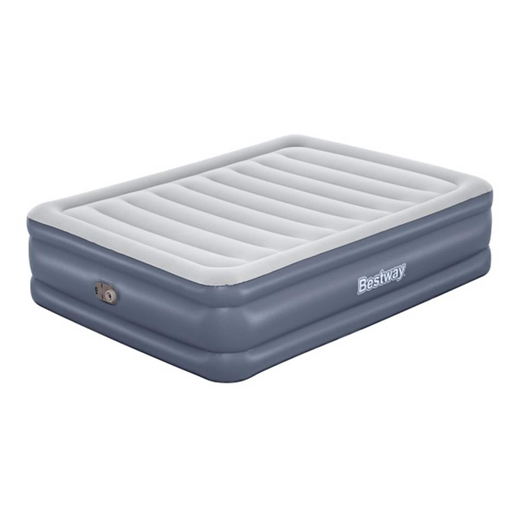 Bestway 318676 Tritech 20 Inch Thick Durable Comfortable Air Mattress Portable Relaxing Blow Up Bed with Built in AC Pump for 4 Minute Inflation Queen