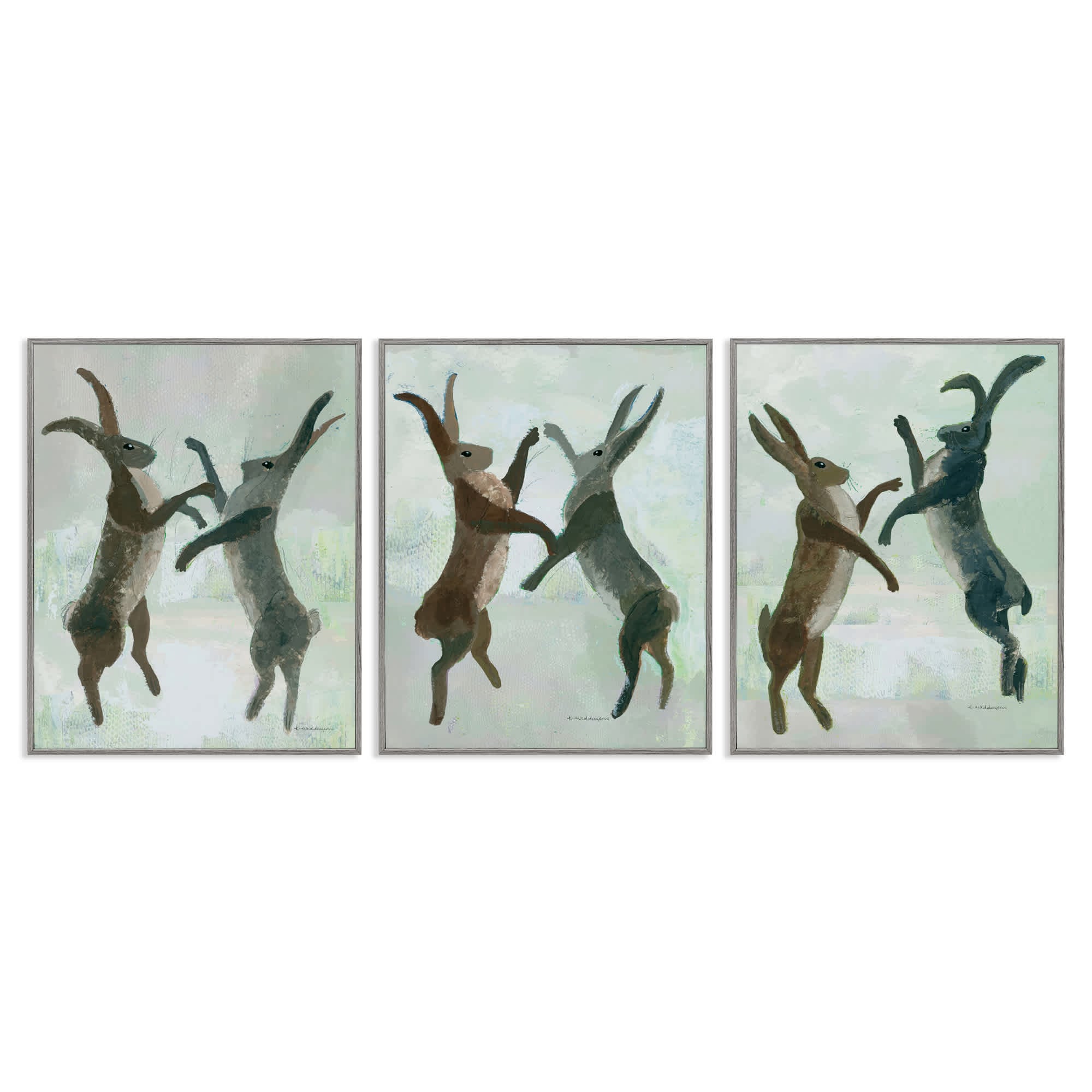 Stupell Industries A3-462-GFF-3PC-11X14 Battling Hares in Neutral Tones 3 Piece Gray Framed Giclee Art Set By Kay Widdowson 11 x 14