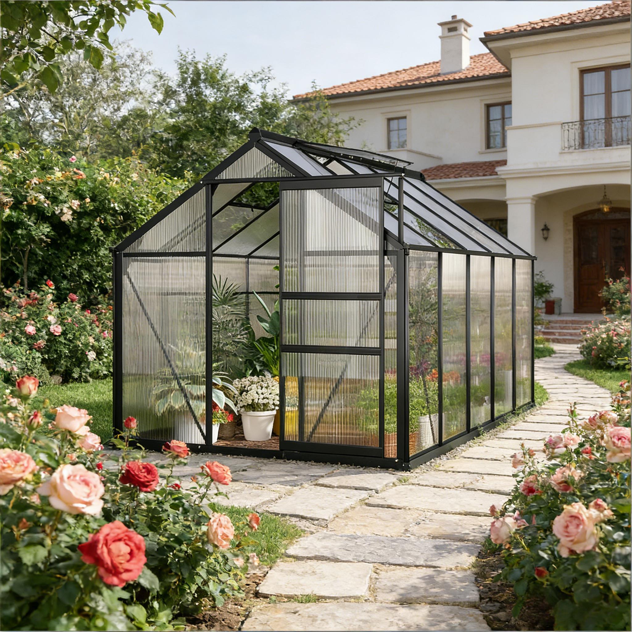 LOVMOR -  6.2 x 10.2 x 6.6 FT Aluminum Polycarbonate Walk In Polycarbonate Greenhouse for Outdoor...
