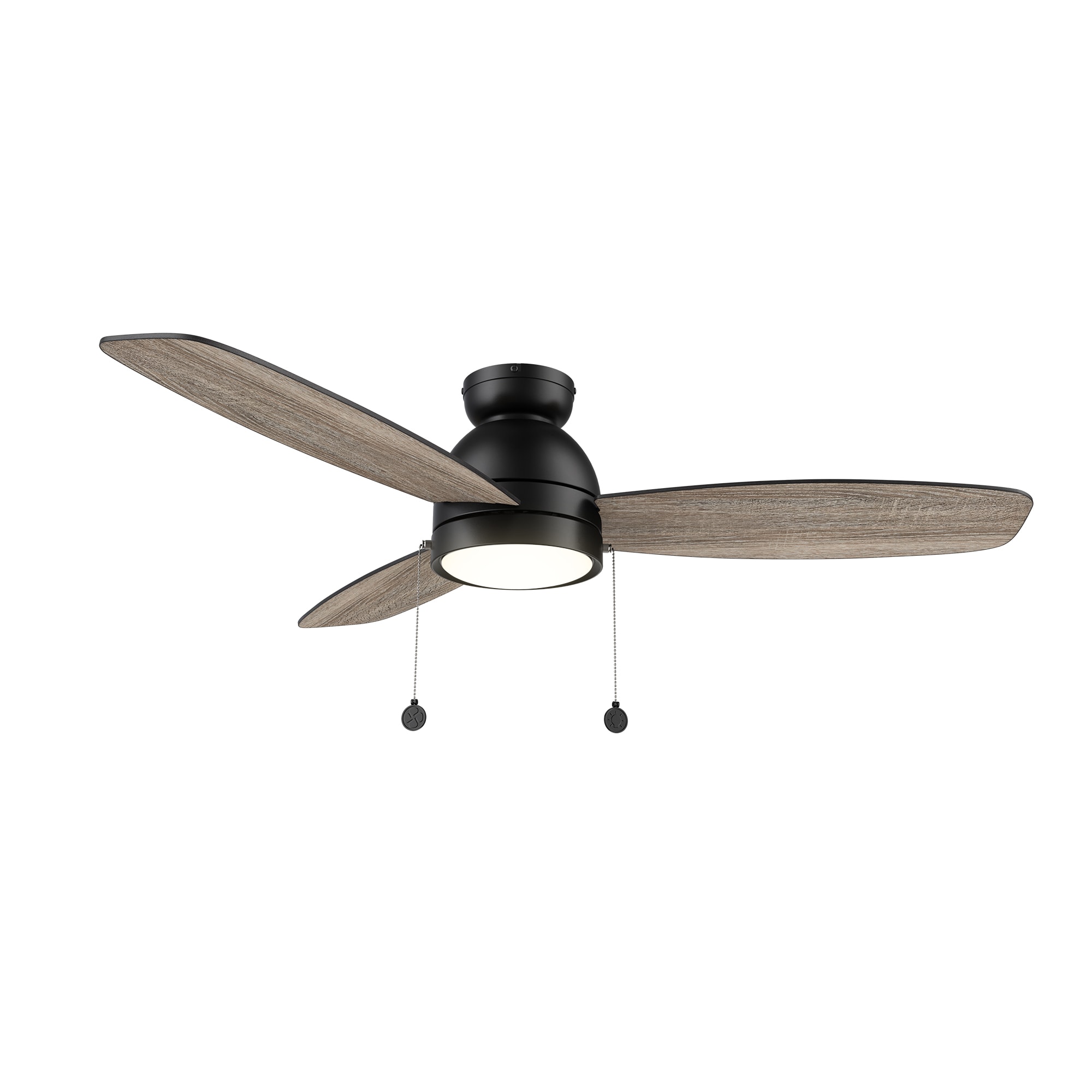 CARRO USA LCFP523Q5-L11-BO-FM Troyes 52-in Integrated LED Flush Mount Black with Gray Oak Blades Ceiling Fan With Light ( 3 -Blade )