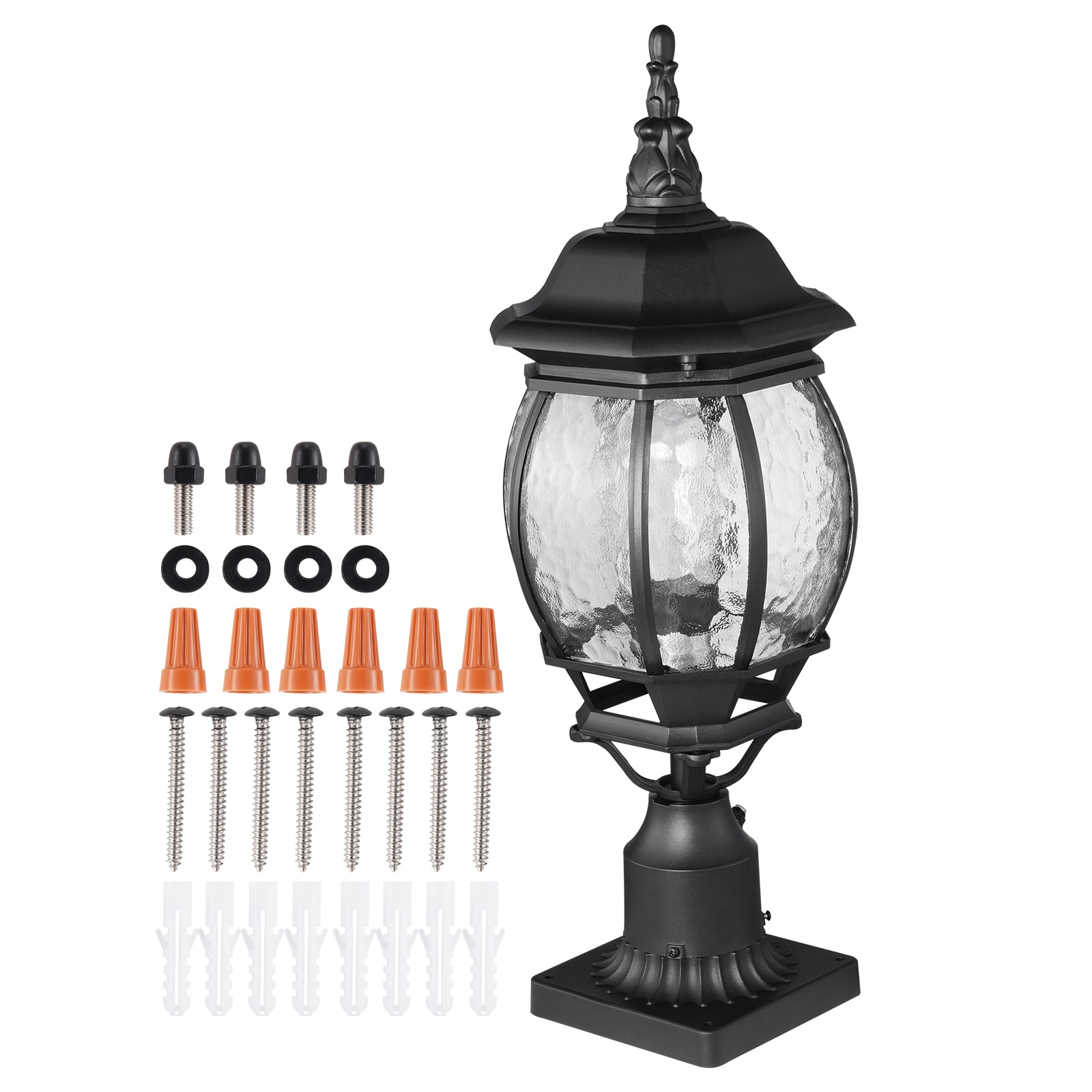 GIVIMO 2-pc Dusk to Dawn Outdoor Lamp Post Light 20.87-in Aluminum Pole Pier Mount Fixture with E26 Base 120V Glass Shade for Driveway Porch Yard