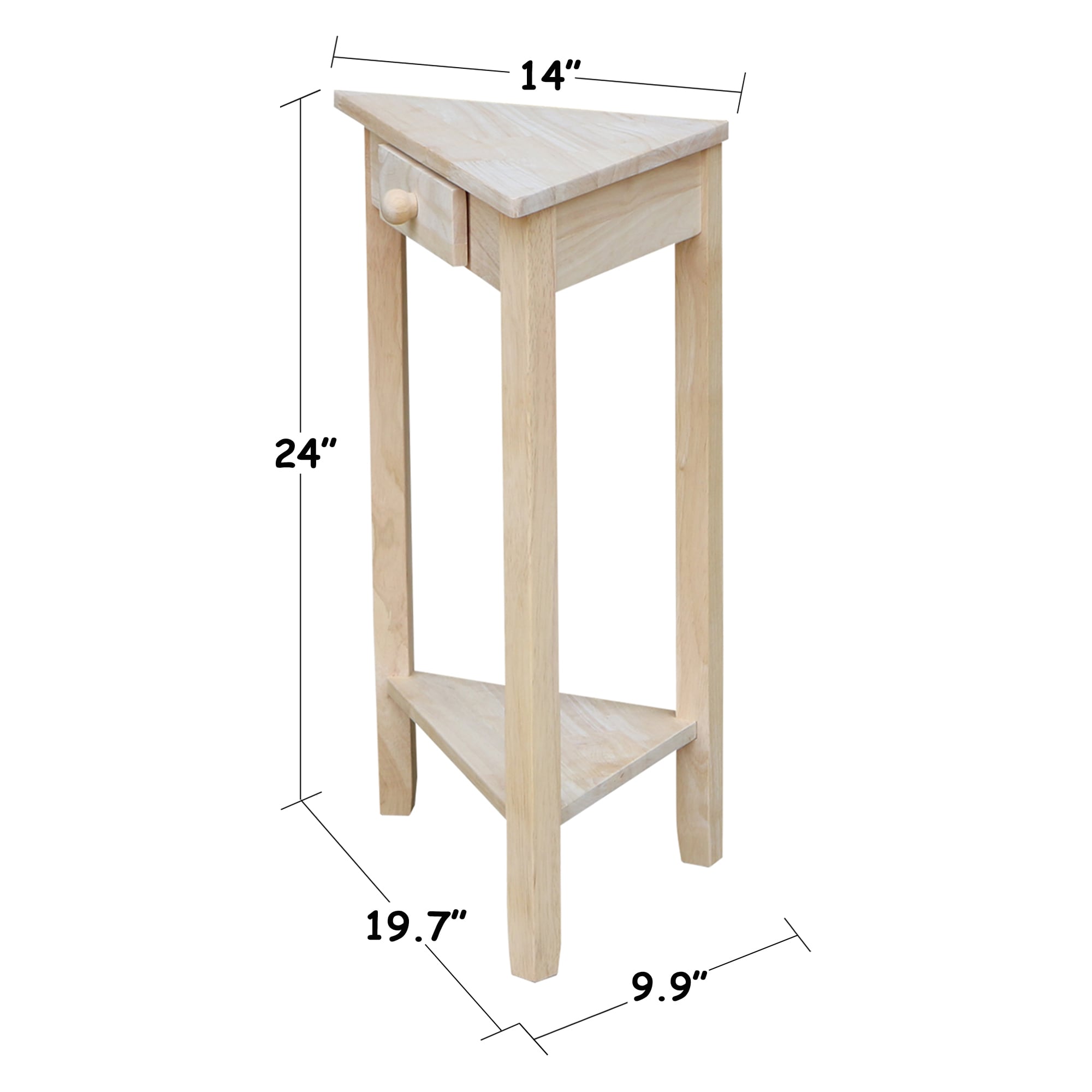 Classic Unfinished Solid Parawood Corner End Table with Storage