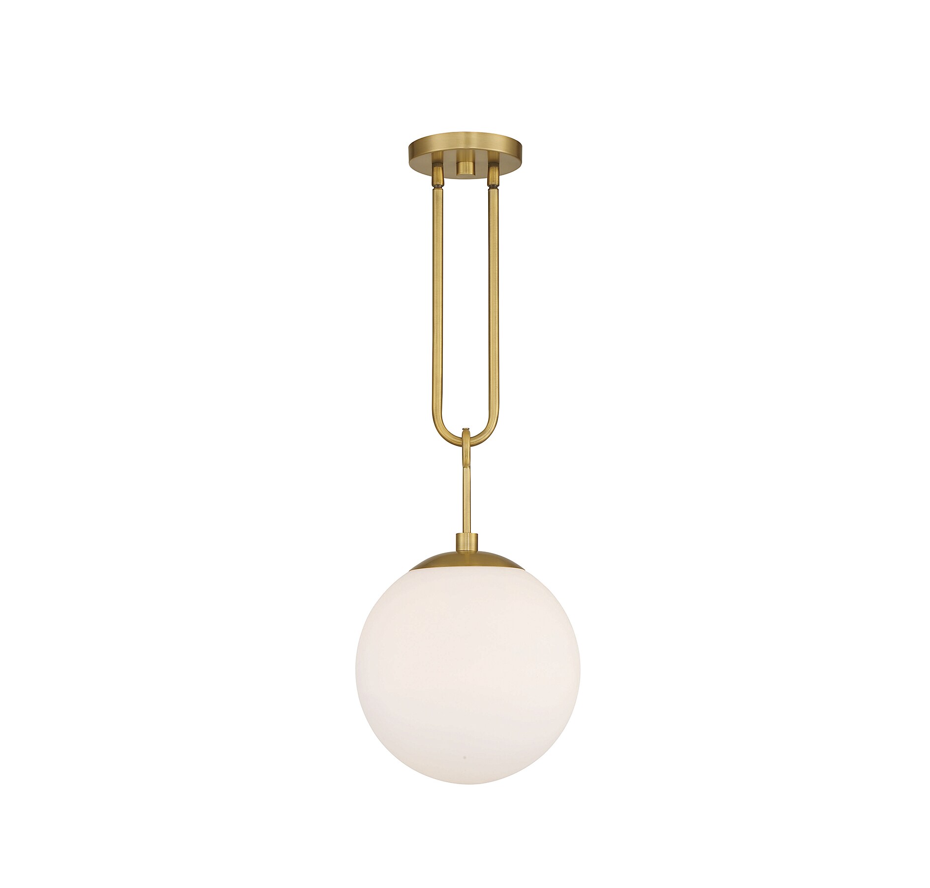 Becker Mid-Century Warm Brass Globe Pendant with White Glass