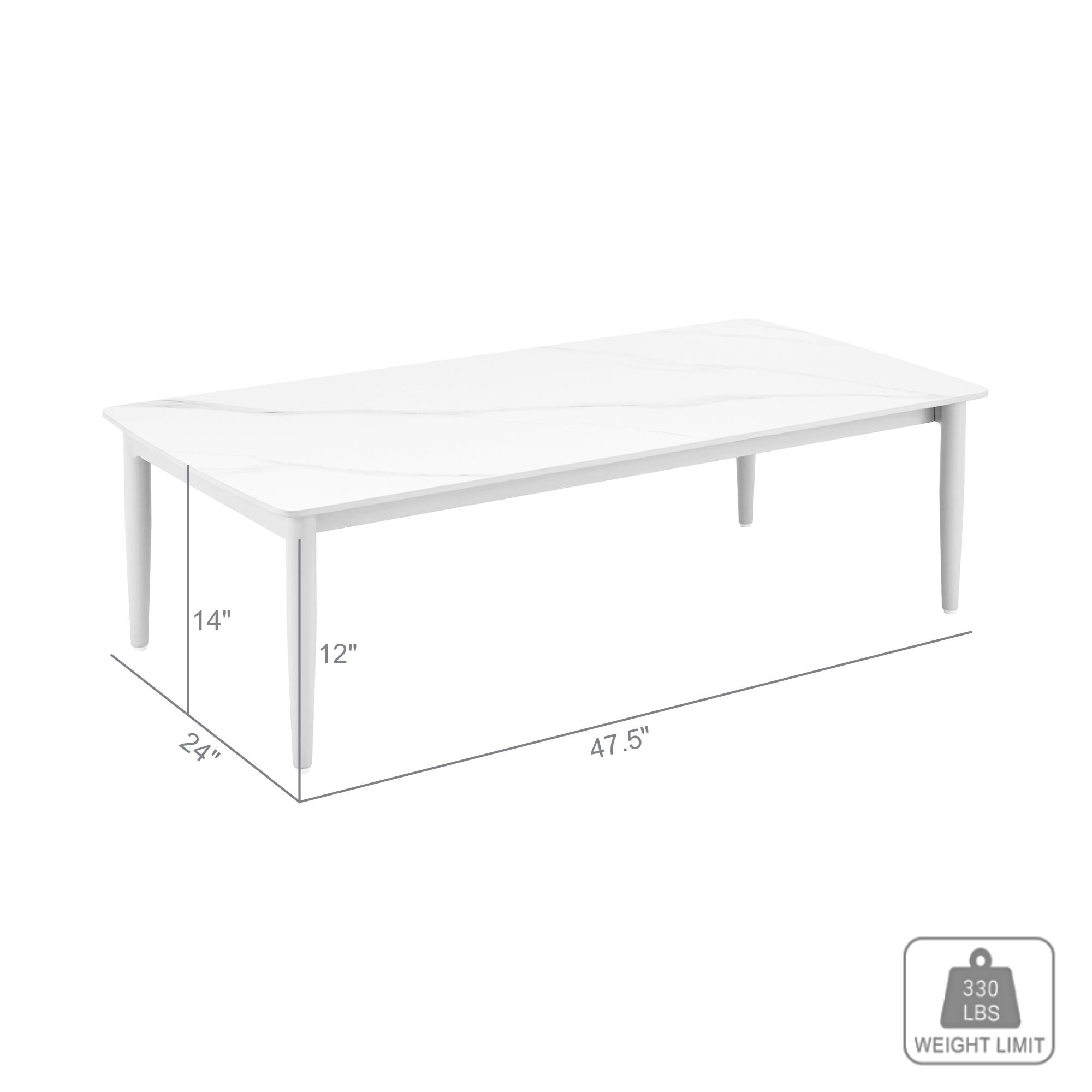 Rhodes 24" x 47.5" Light Gray Aluminum Outdoor Coffee Table