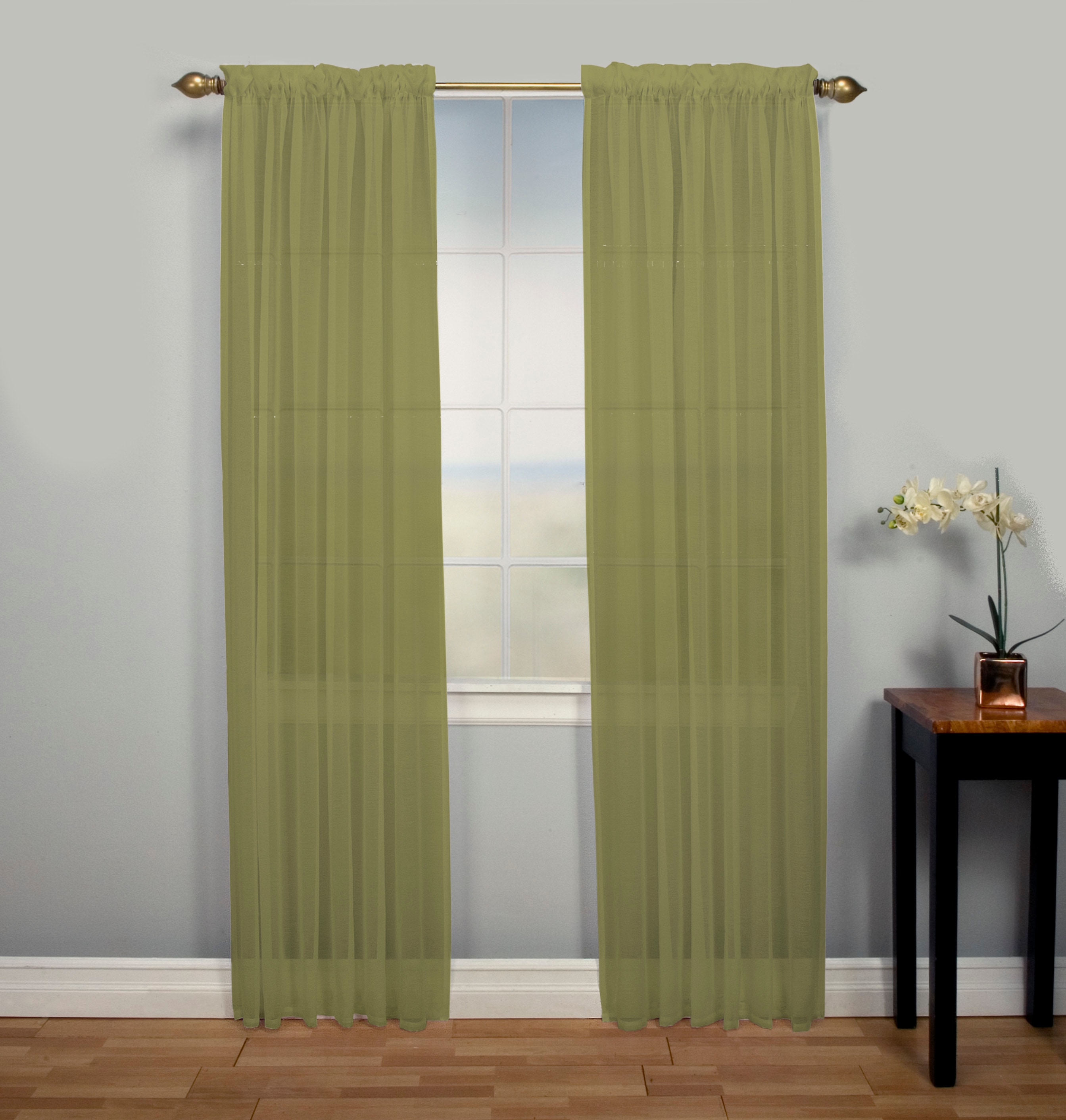 Ricardo Trading 02900-70-072-79 72-Inches Olive Semi-sheer Rod pocket Single curtain panel