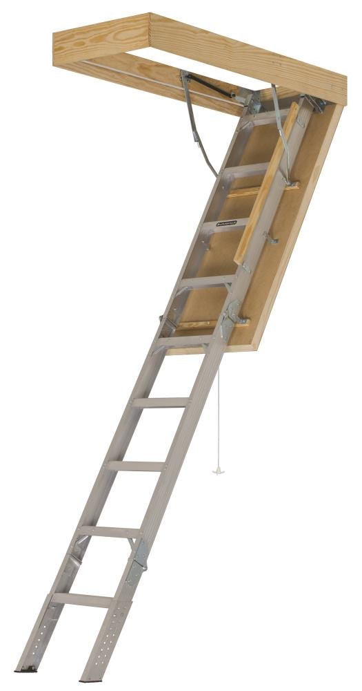 Century Aluminum Folding Attic Ladder 7.67-ft to 10-ft (Rough Opening:  25.5-in x 54-in) with 375-lb Capacity in the Attic Ladders department at