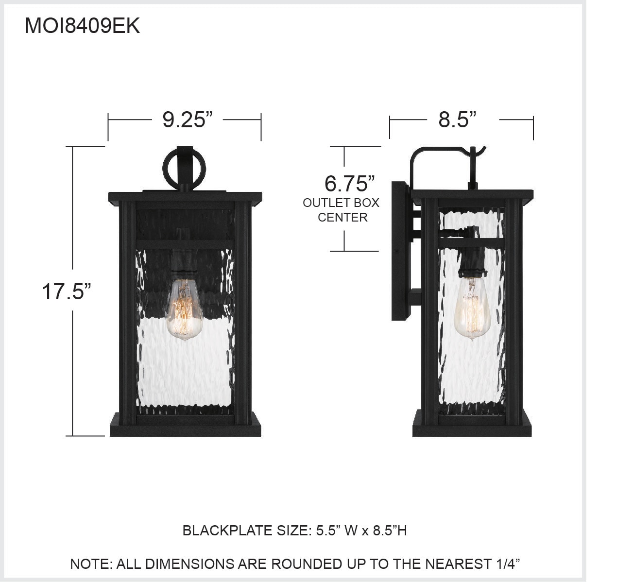 Moira 17.5" Black Steel and Glass Outdoor Wall Lantern