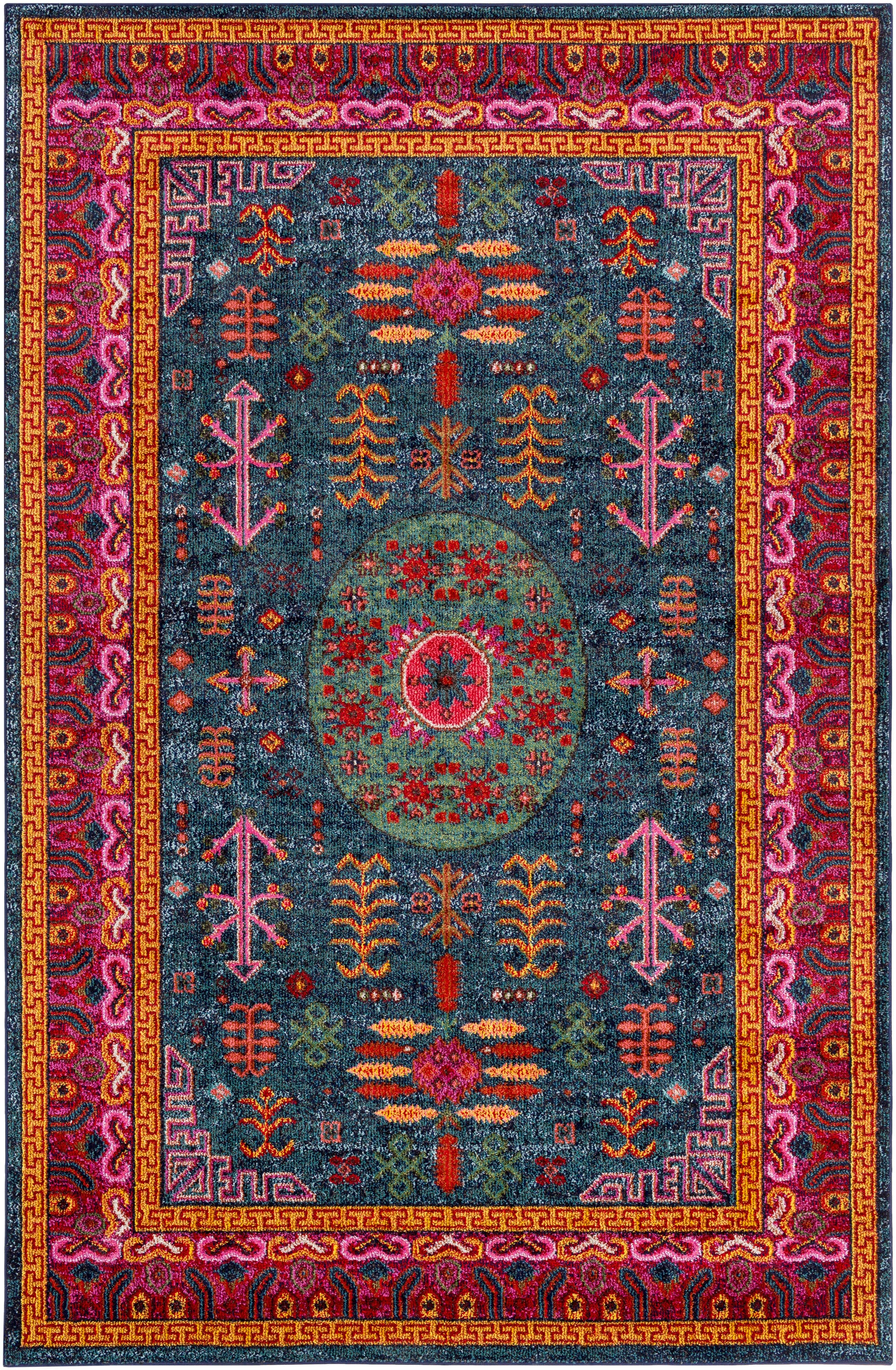 Anika Blue Geometric Synthetic 5'3" x 7'3" Area Rug