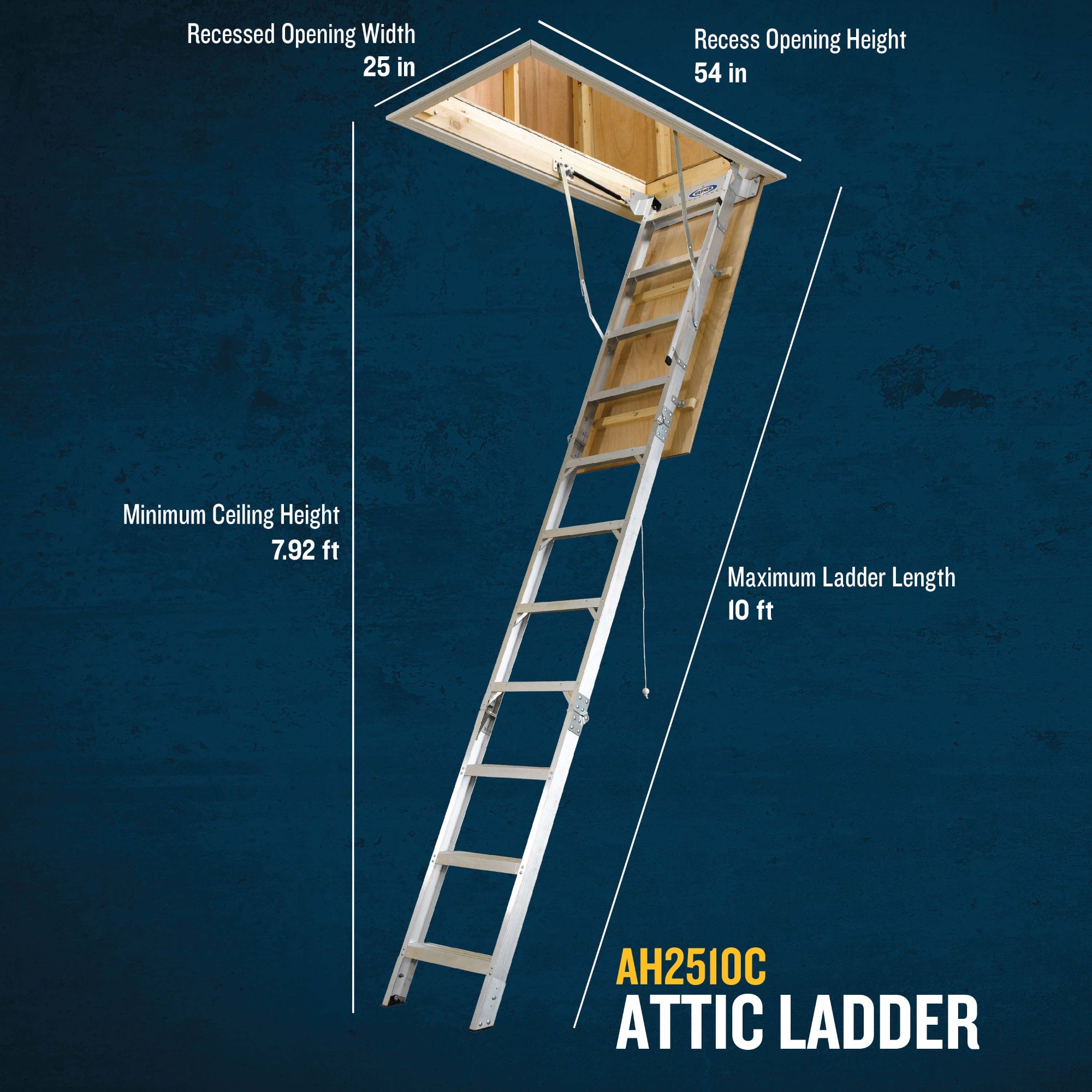 Werner Aluminum Folding Attic Ladder 8 Ft To 10 Ft Rough Opening 25