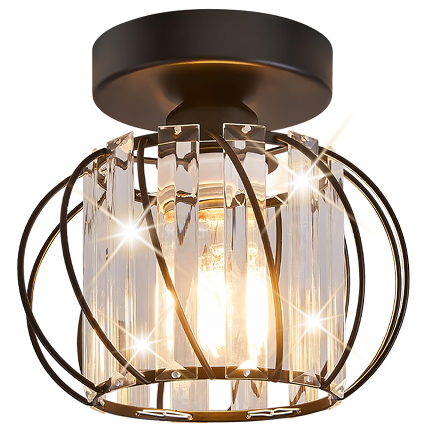 AOIZGMY  Semi Flush Mount Ceiling Light 7.5inch Metal Cage with Crystal Shade for Hallway Bathroom Kitchen Black durable home and garden