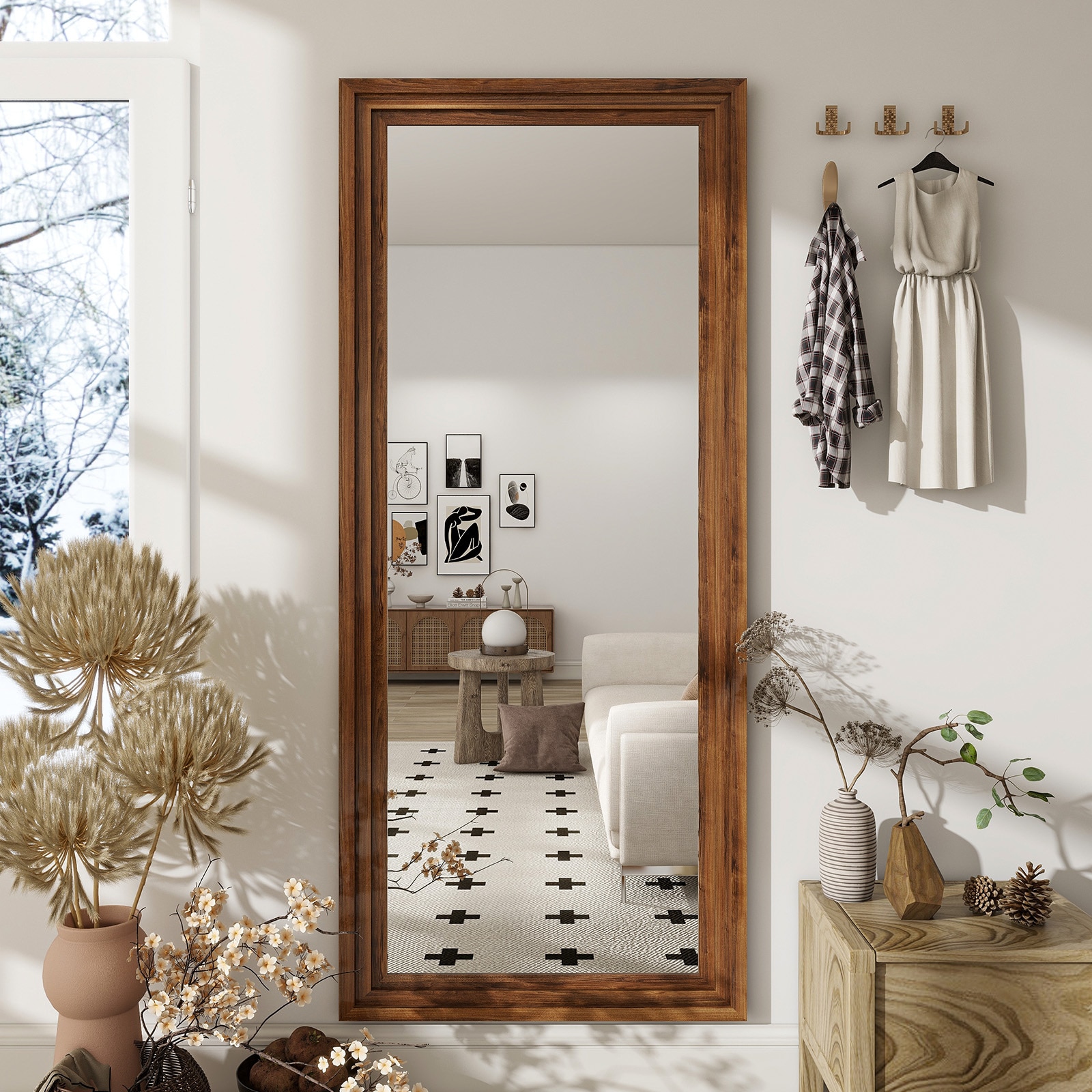 BEAUTYPEAK SMZJ3071B 30-Inches W x 71.0-Inches H Rectangle Brown Framed Full Length Floor Mirror