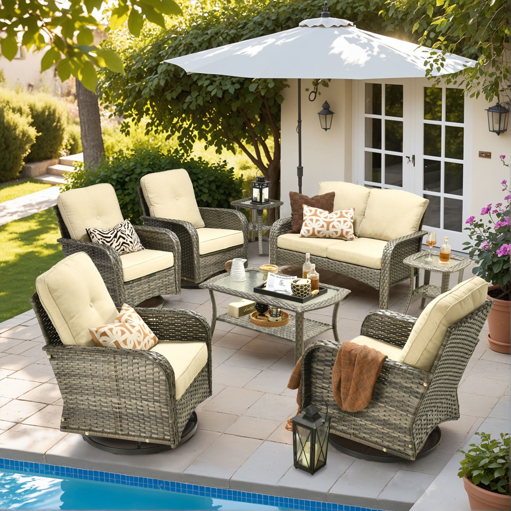 ALTRIGUS 6LYZGNCGNDS60081AL 8 -Piece Wicker Patio Conversation Set with Beige Cushions