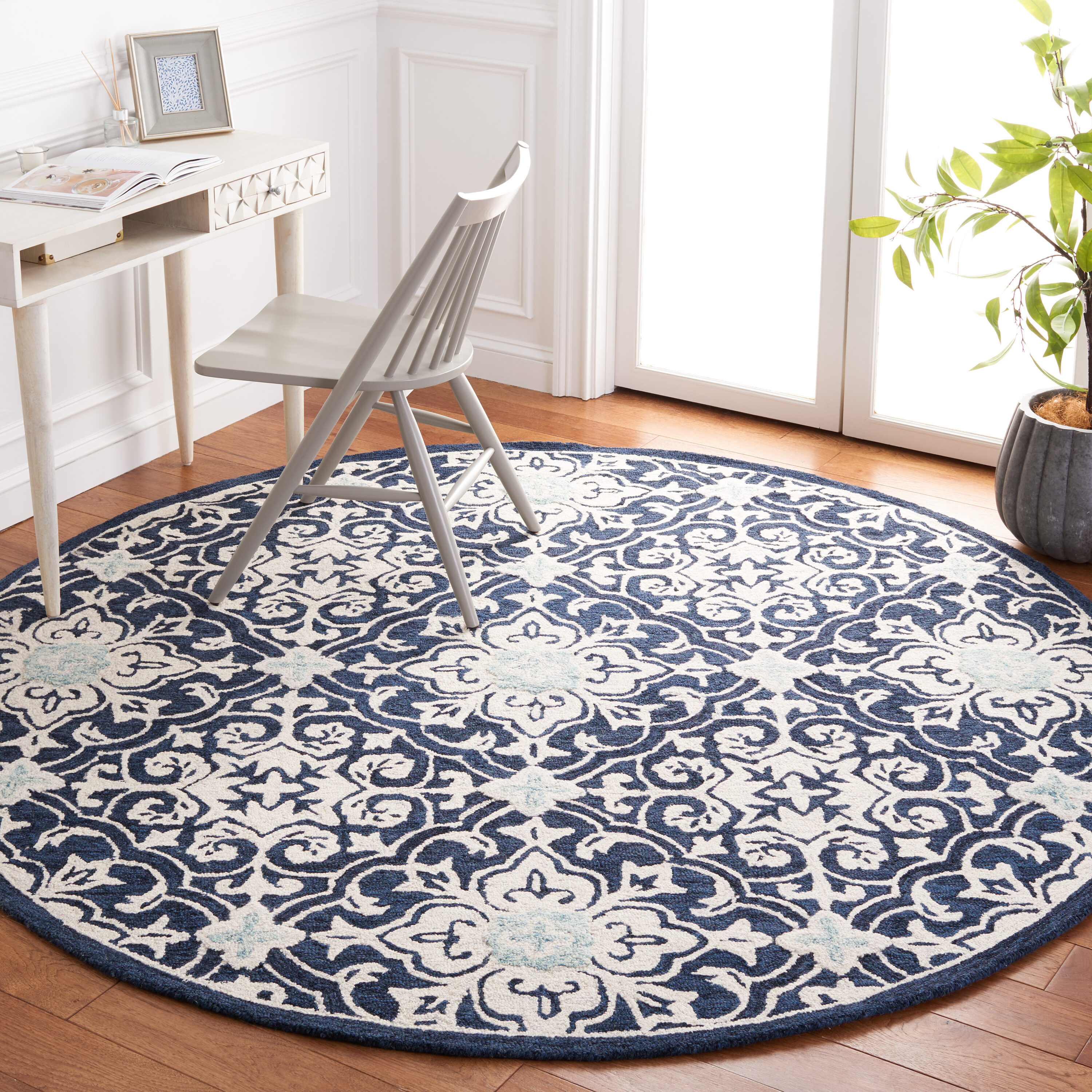  Roslyn 603 Navy/Light Blue Traditional 7ft x 7ft Round Rug