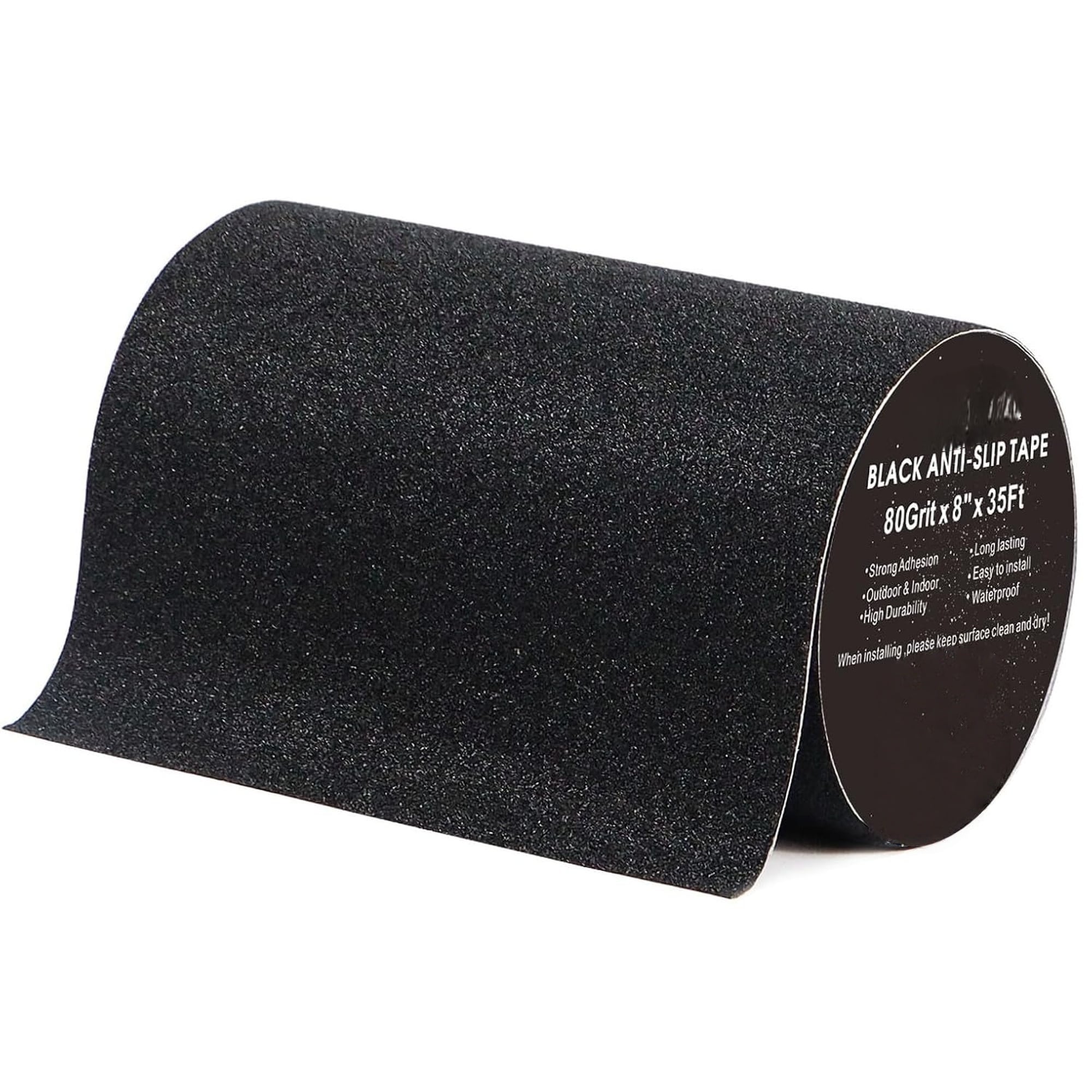 Numhew 8in W x 35ft L 80-Grit Black Anti Slip Tape Heavy Duty Non Skid Traction Tread