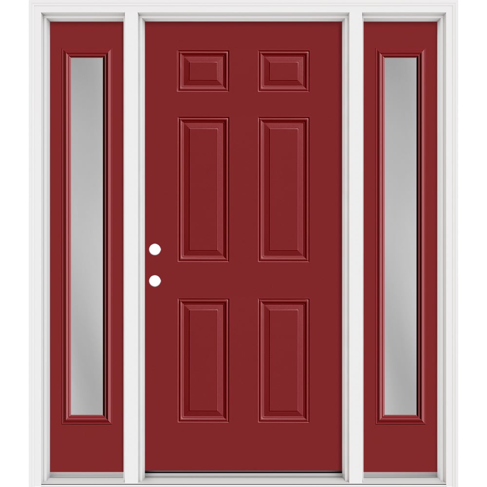 Masonite 321132 Steel Doors Series 64-in x 80-in x Steel No glass Right-hand inswing Roma Red Painted Prehung Front Door with Sidelights with Brickmould Insulating core