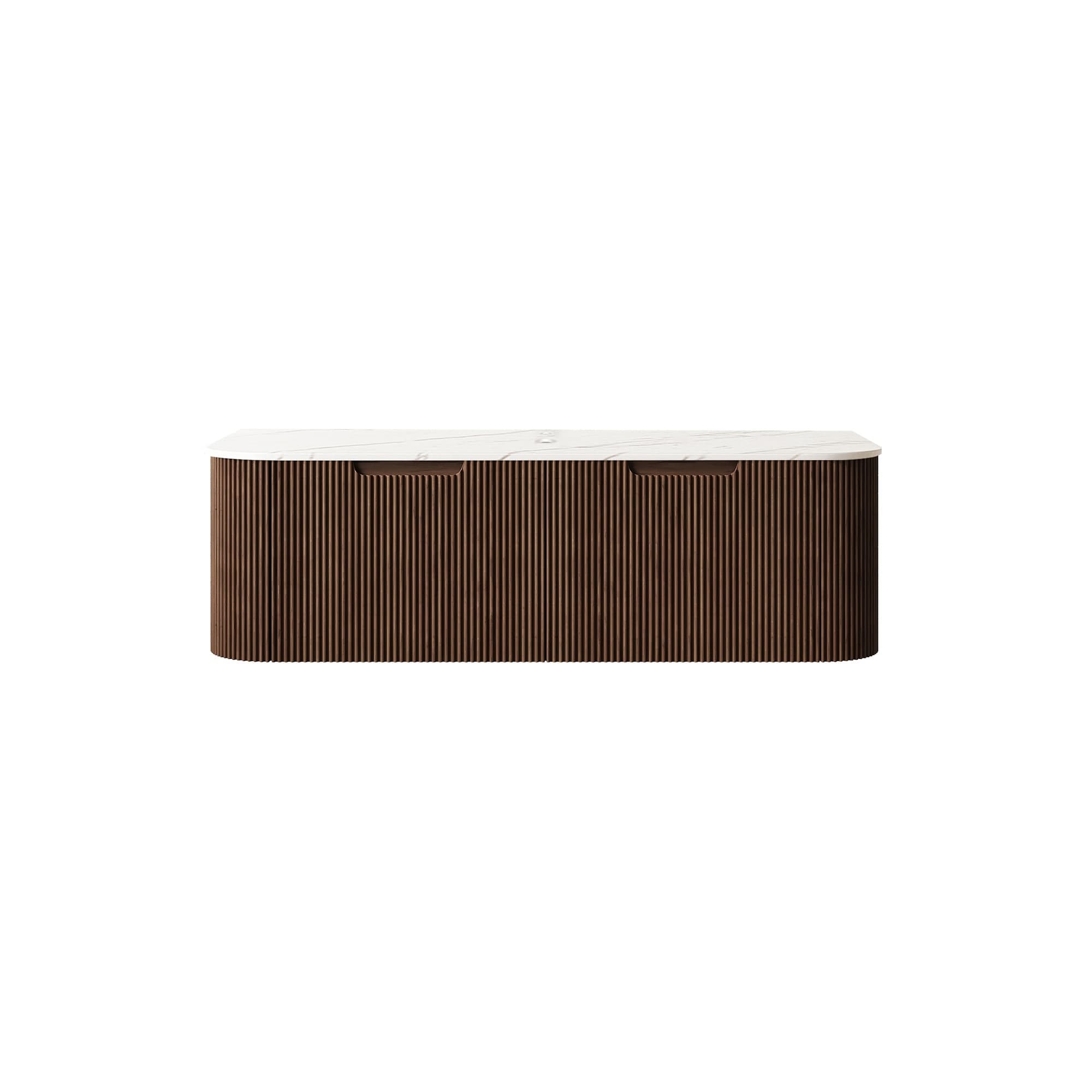 LIVACA - 48 inch Dark Walnut Woodgrain Plywood Wall Mounted Bathroom Vanity with Carrara White Si...