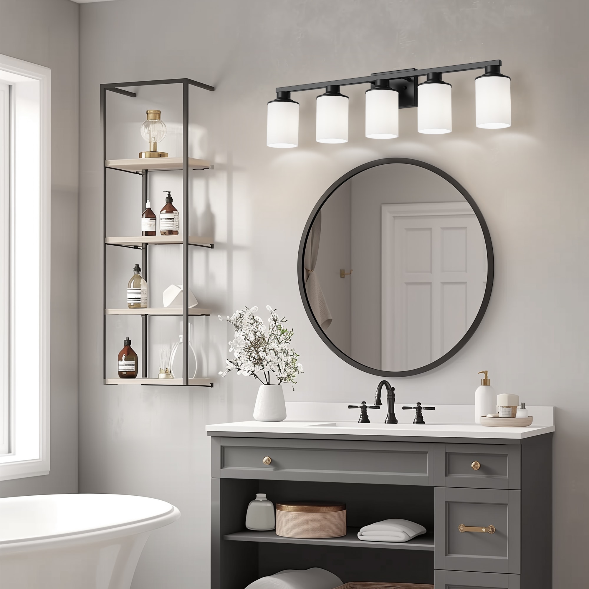 YANSUN LA-OG-JQ01101DBL-11 31.5-in 4 -Light Matte Black Industrial Vanity light